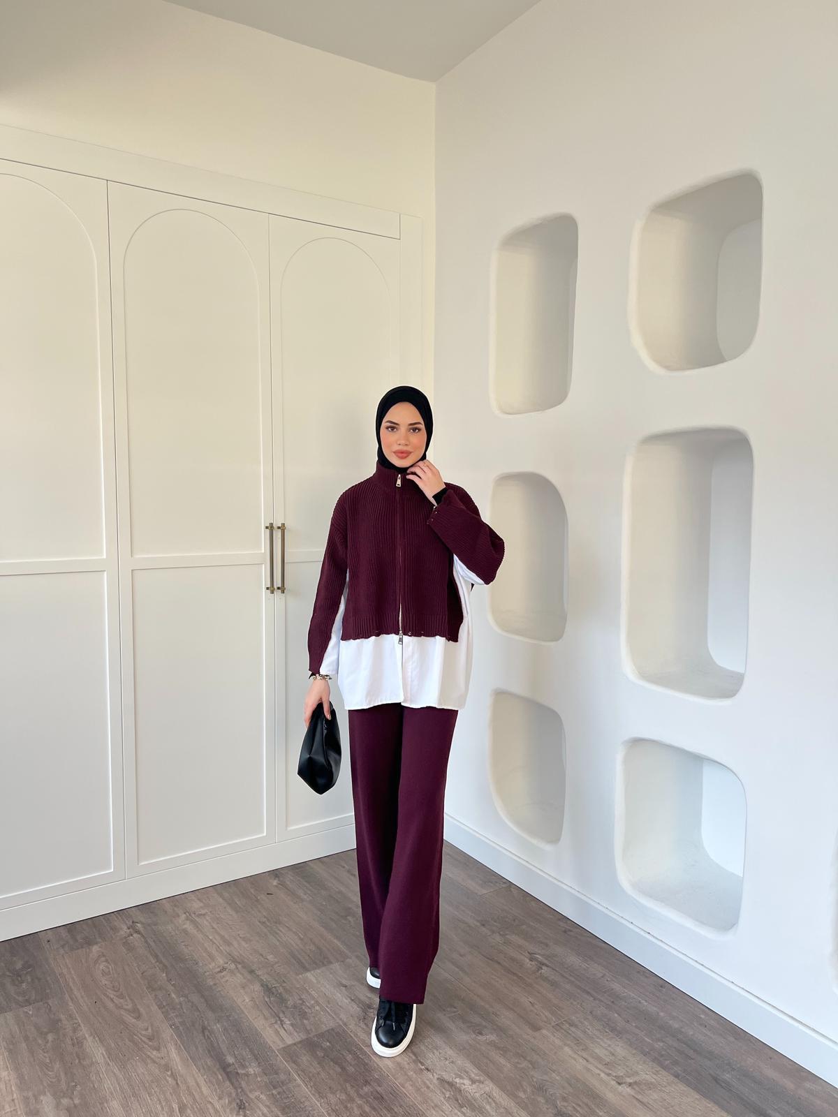Darla kesik Triko Takım Bordo