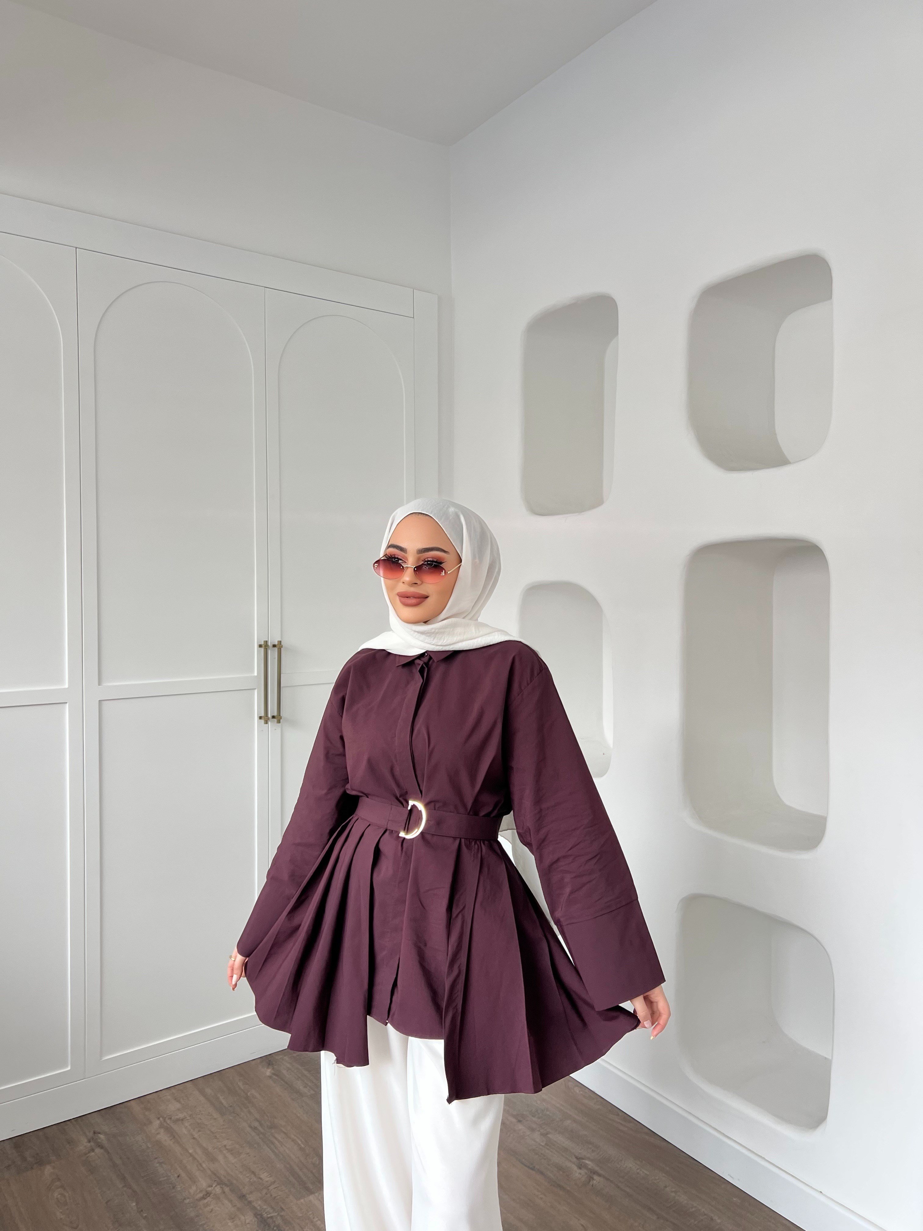 Darla Piliseli Gömlek - Mürdüm