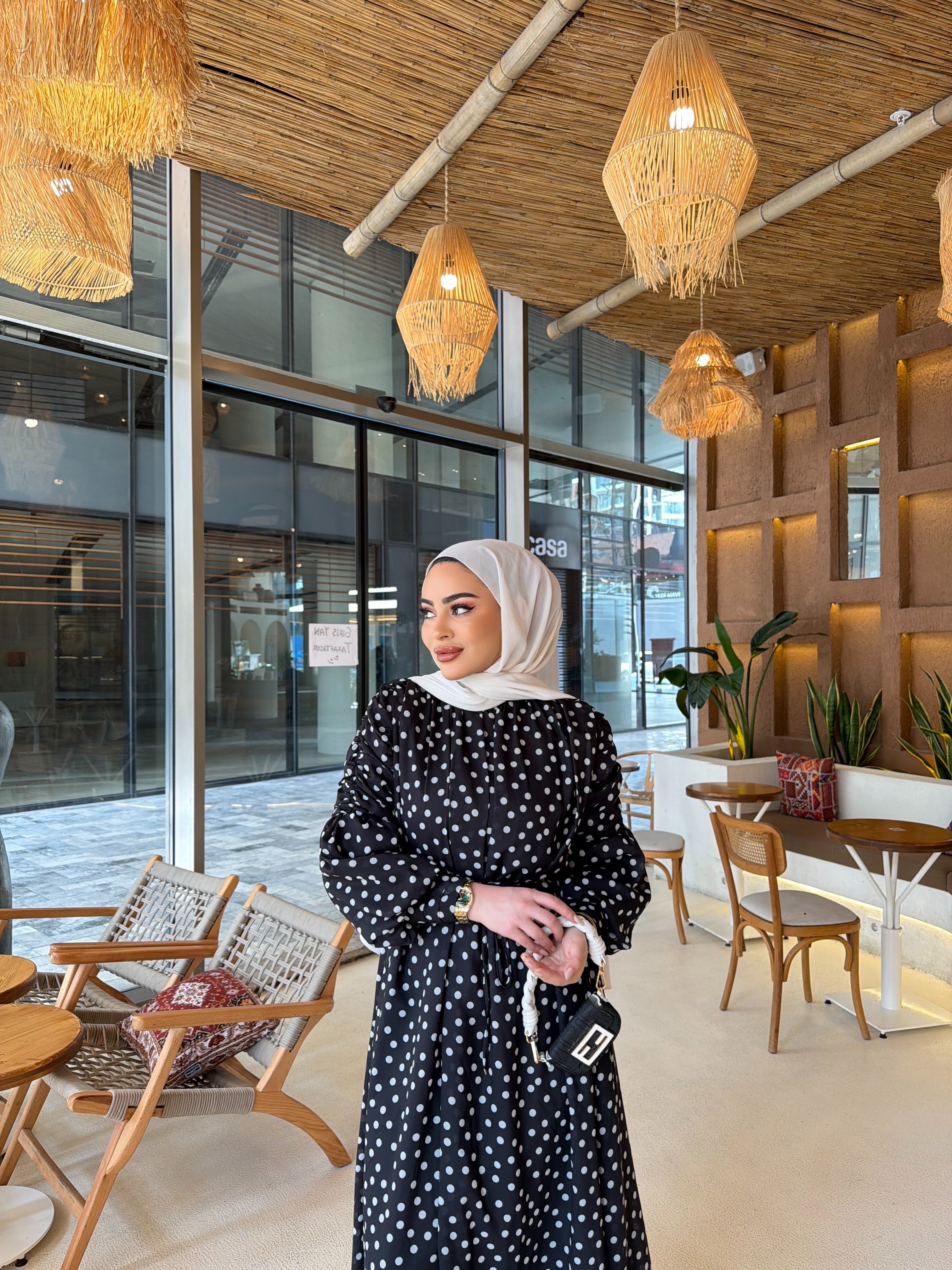 Derli Puantiye Elbise - Siyah 