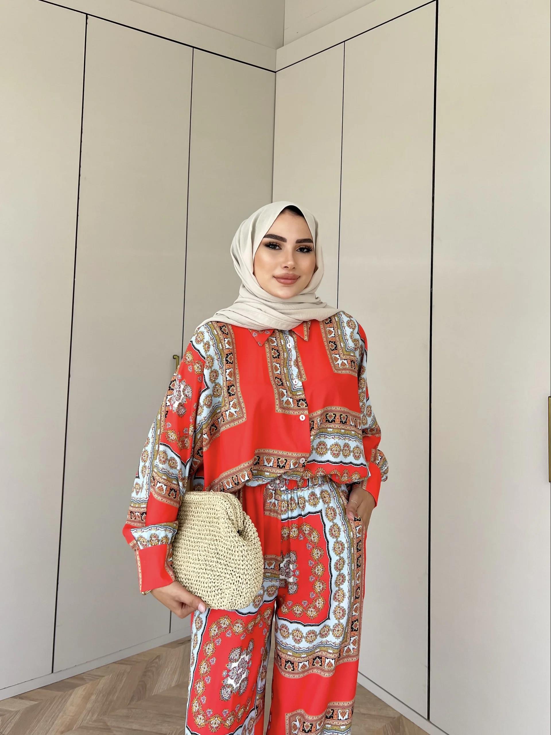 Desenli Gömlekli Takım - Oranj