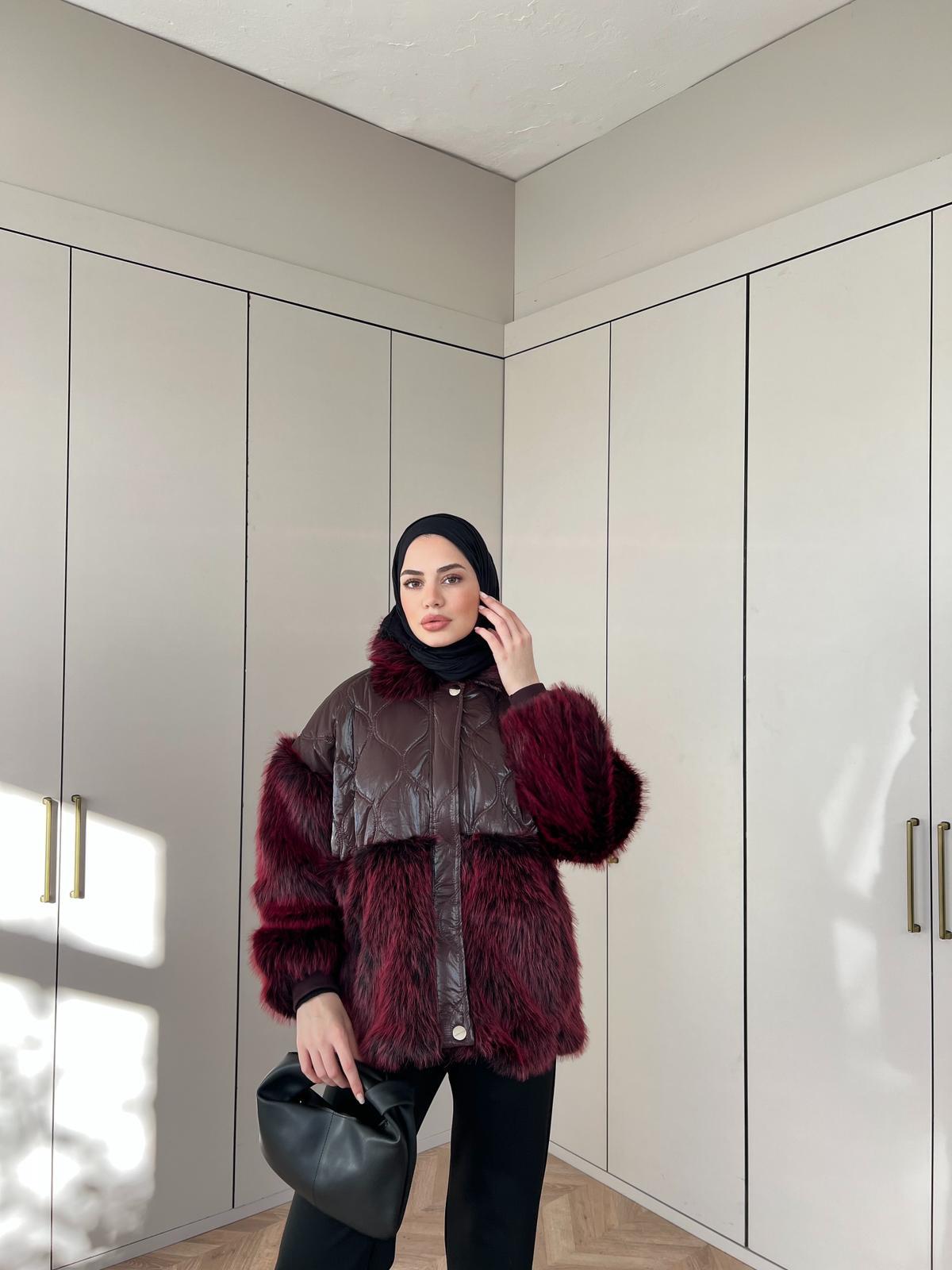 Dina Kürk Detaylı Mont Bordo