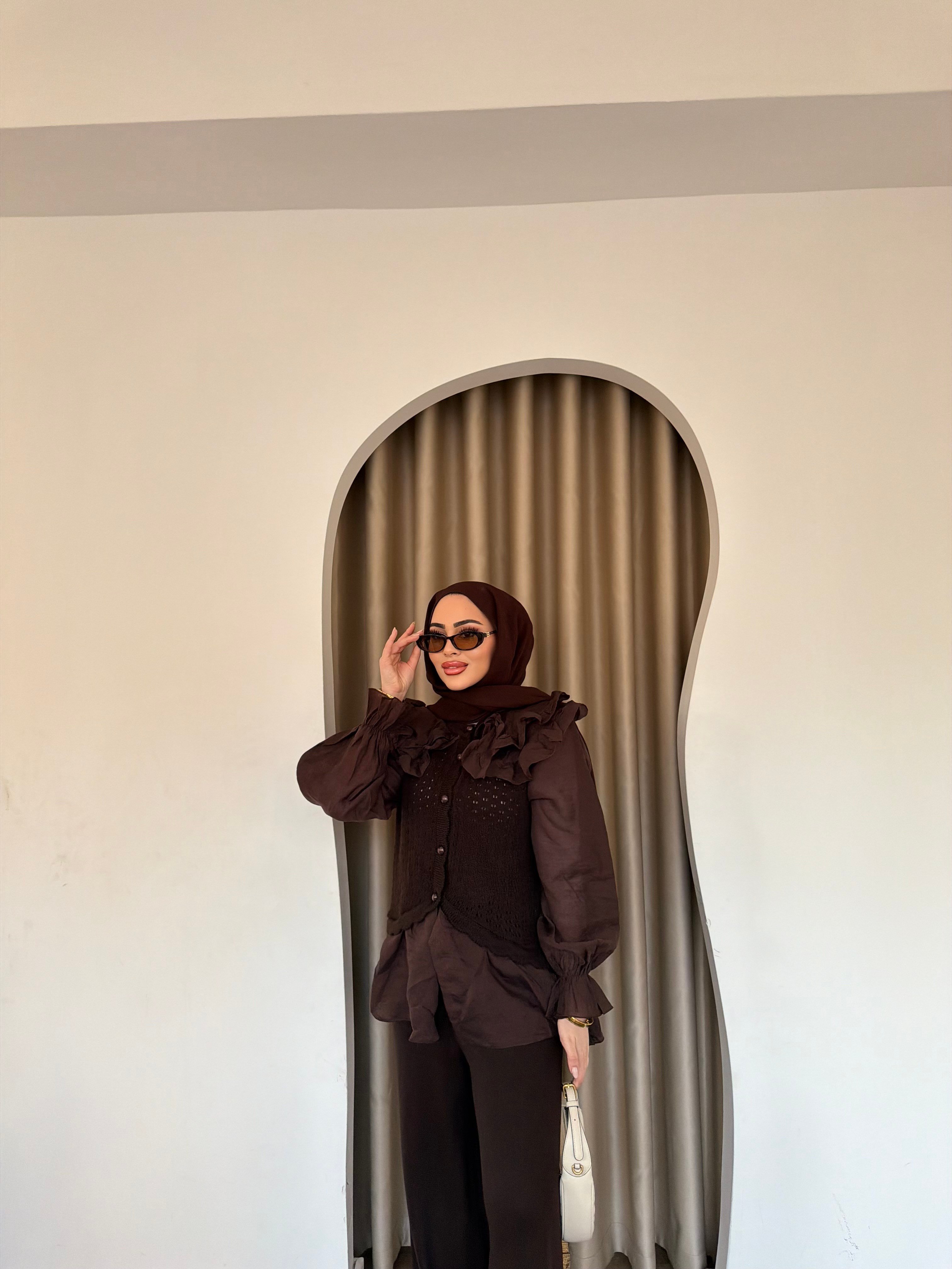 Dinna Hırkalı Triko Takım - Kahve