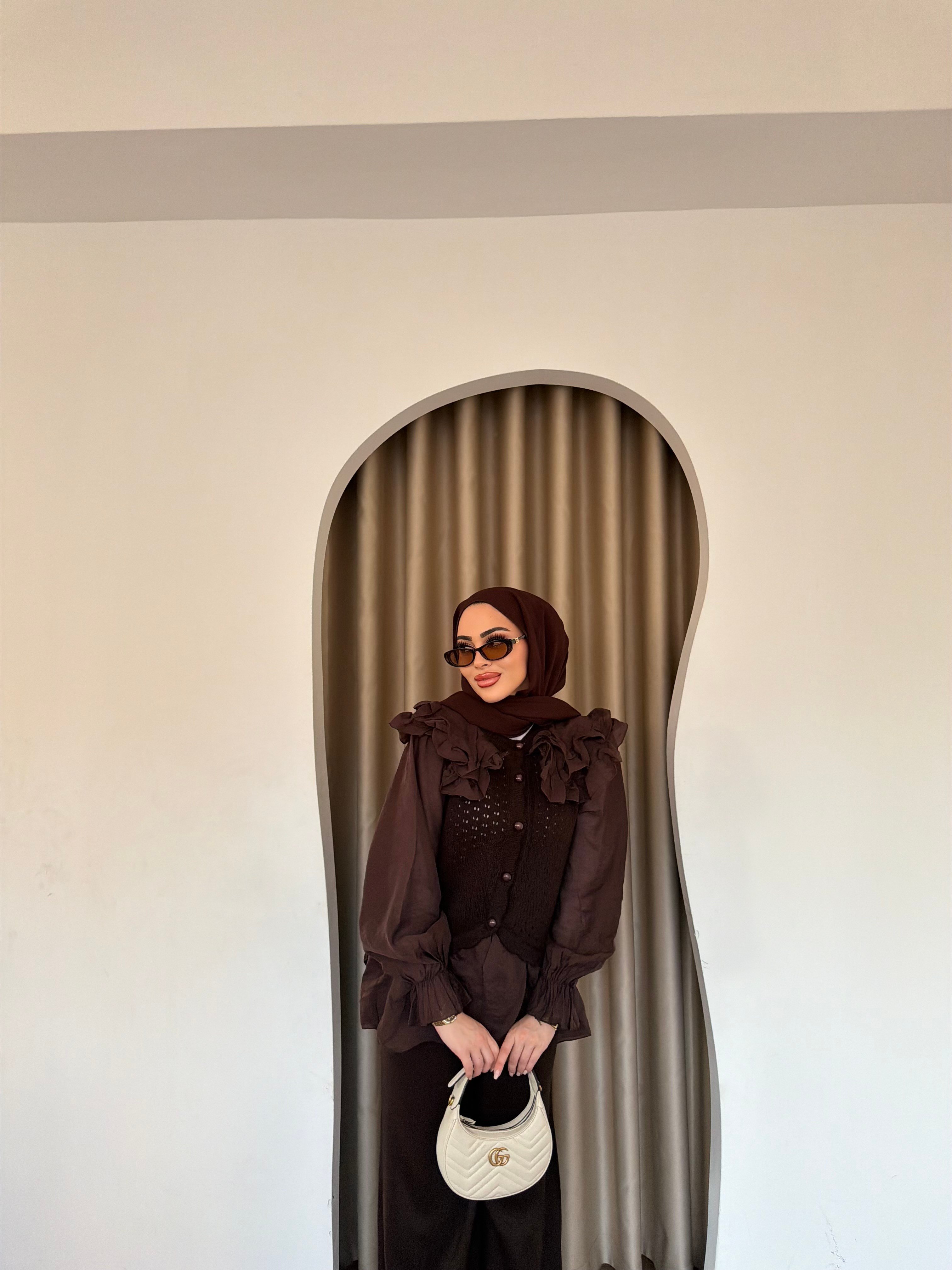 Dinna Hırkalı Triko Takım - Kahve