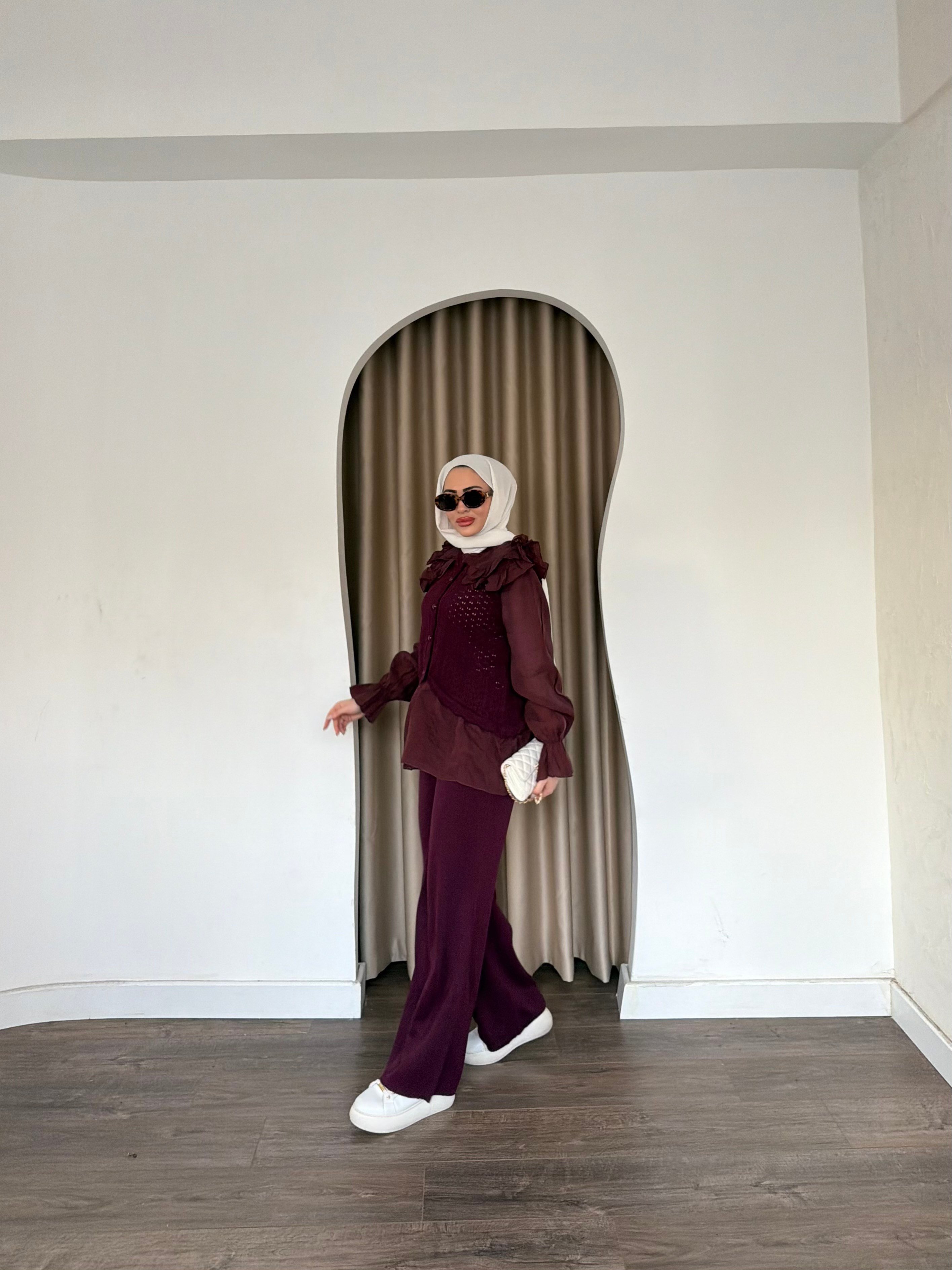 Dinna Hırkalı Triko Takım - Mürdüm