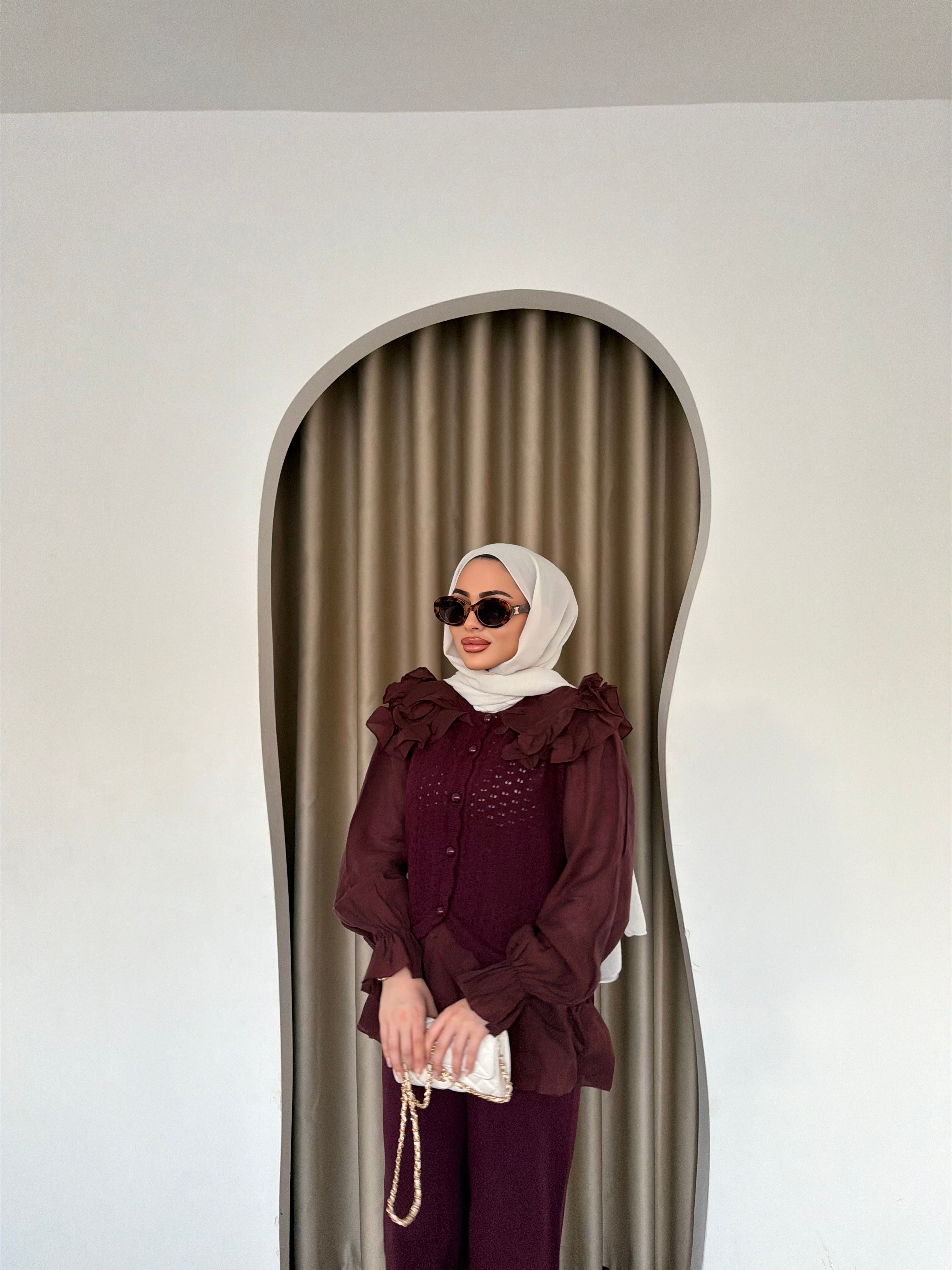 Dinna Hırkalı Triko Takım - Mürdüm