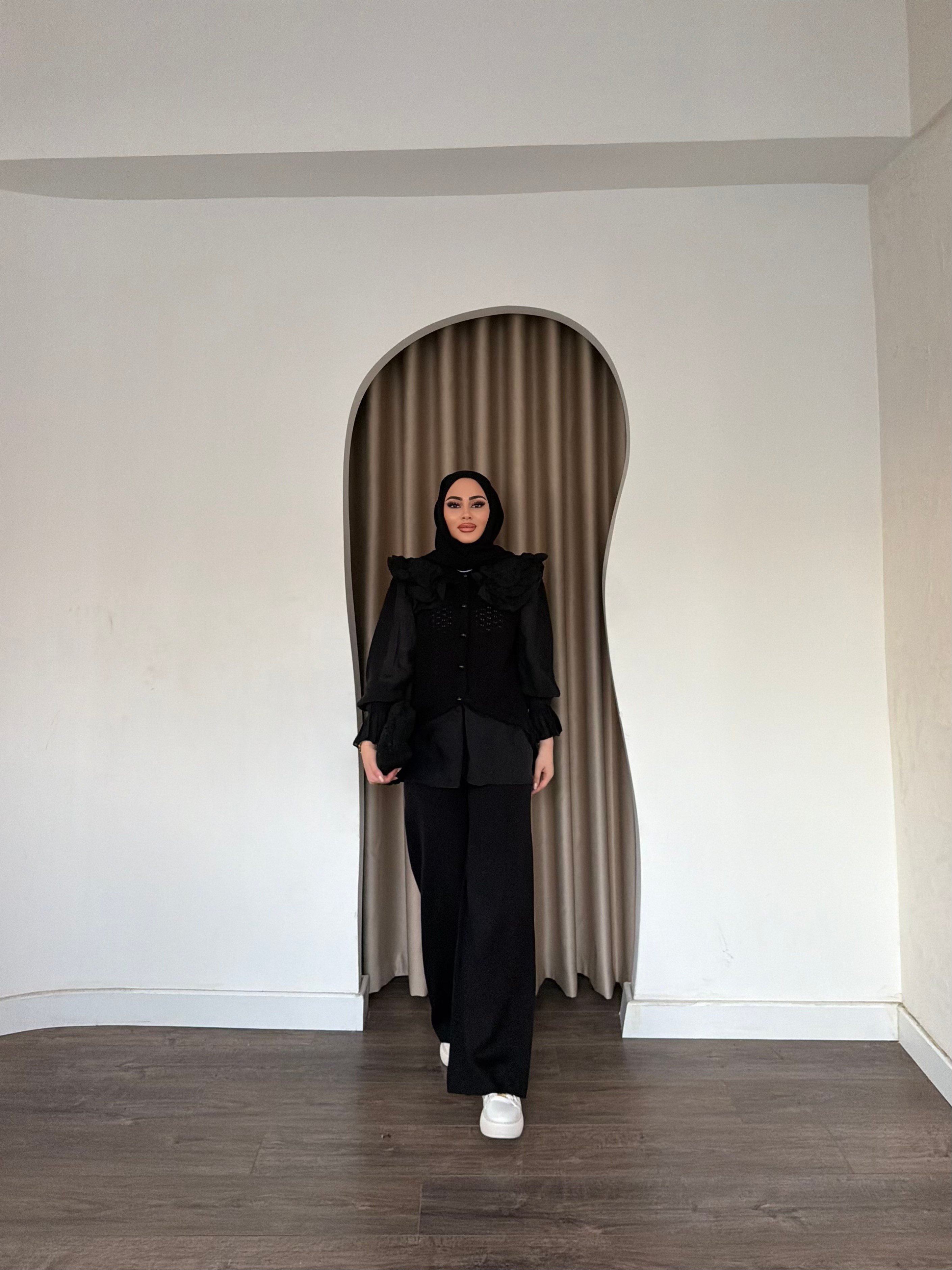 Dinna Hırkalı Triko Takım - Siyah