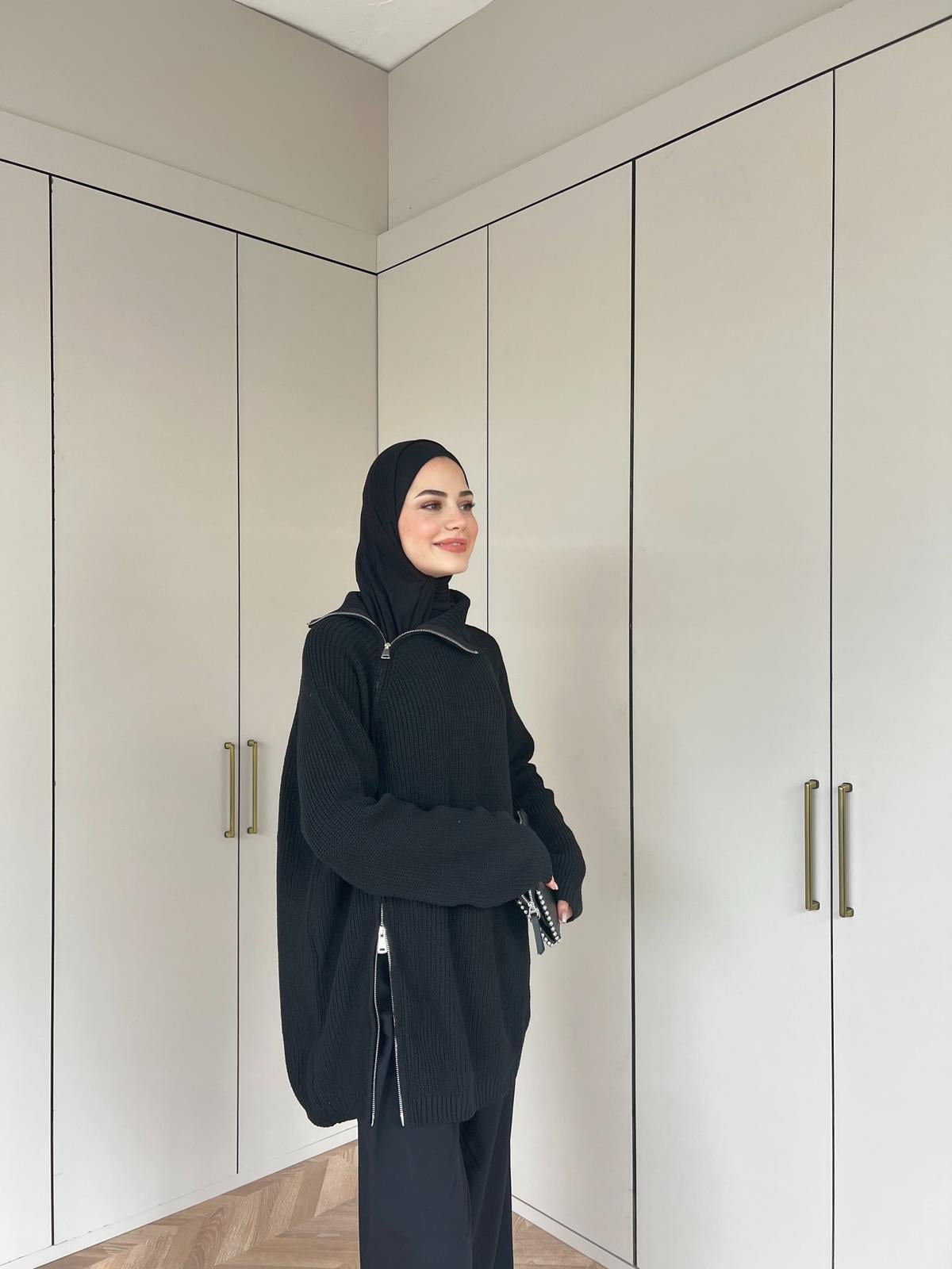 Dora Fermuarlı Kazak - Siyah