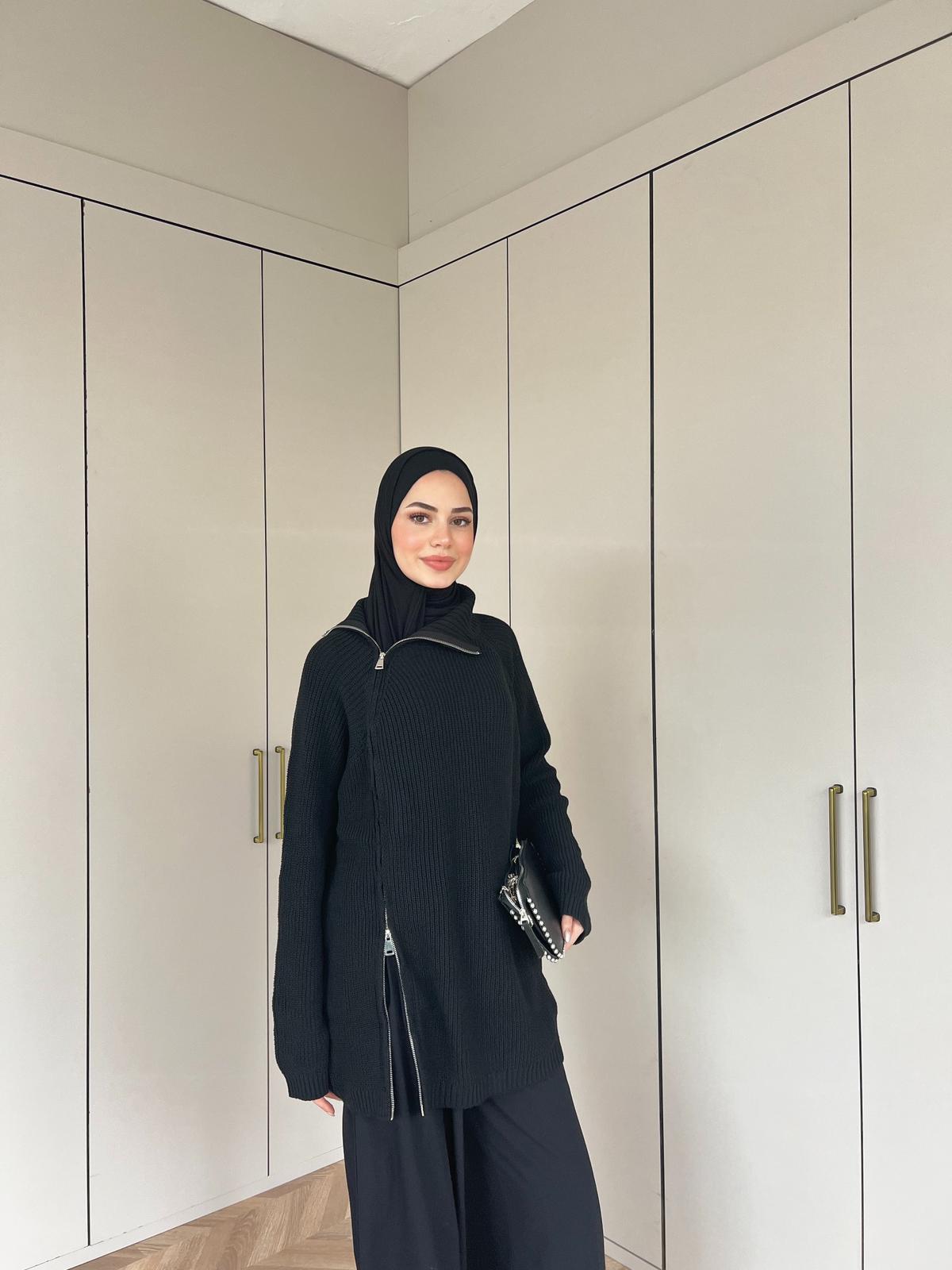 Dora Fermuarlı Kazak - Siyah