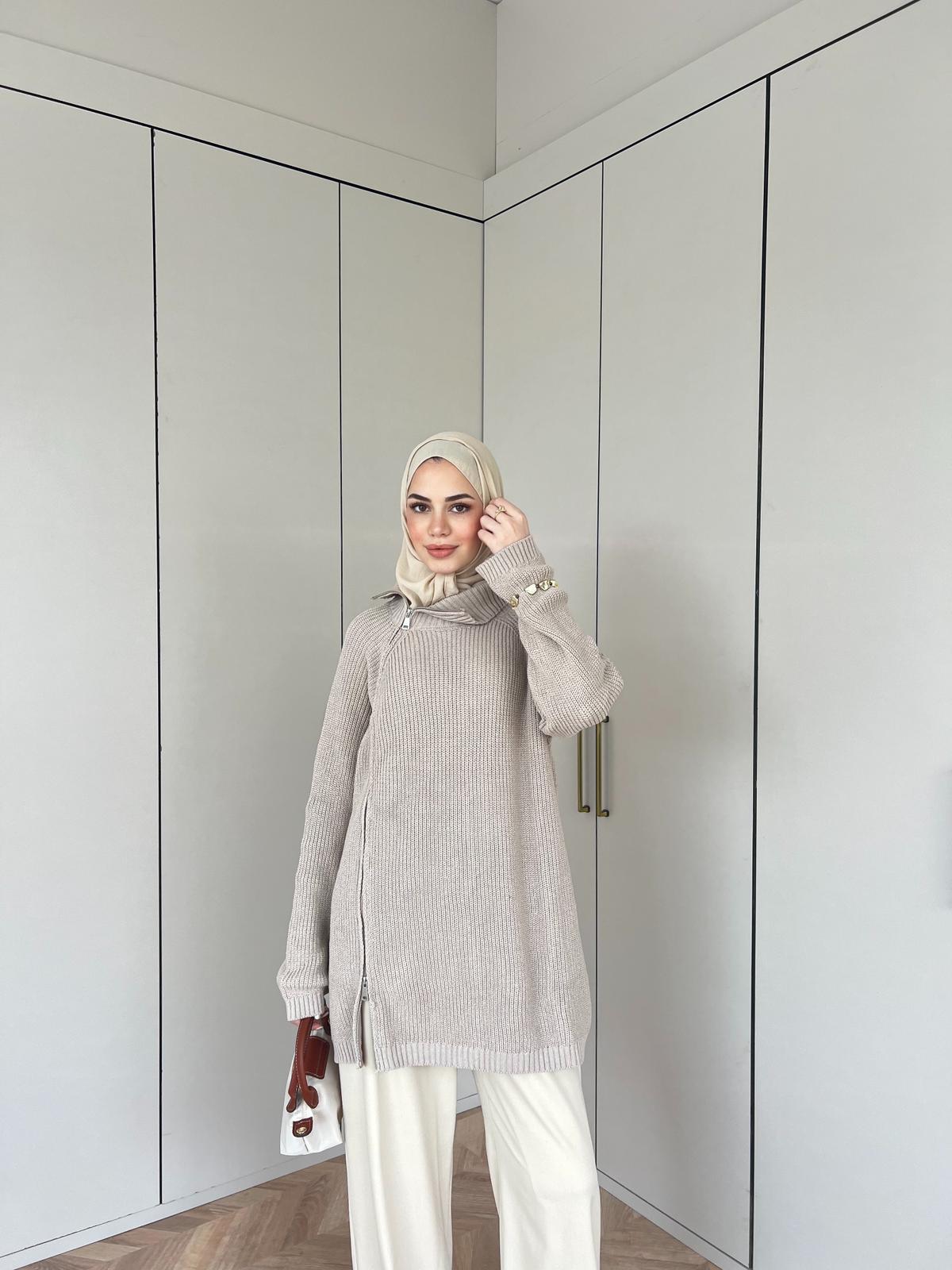 Dora Fermuarlı Kazak - Vizon