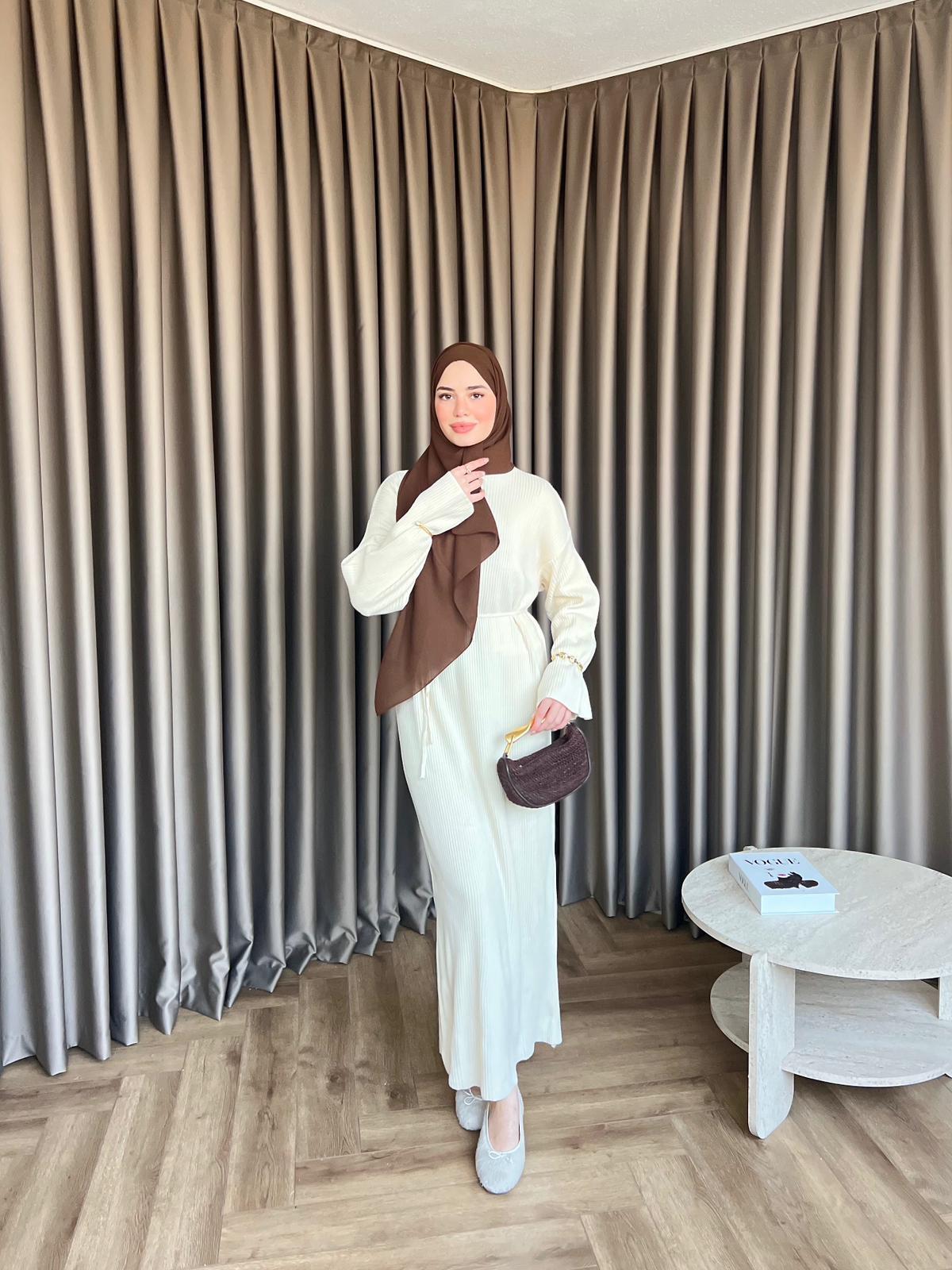 Dora Triko Elbise Ekru 