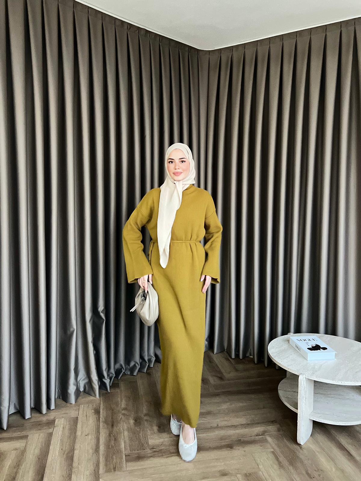 Dora Triko Elbise Hardal