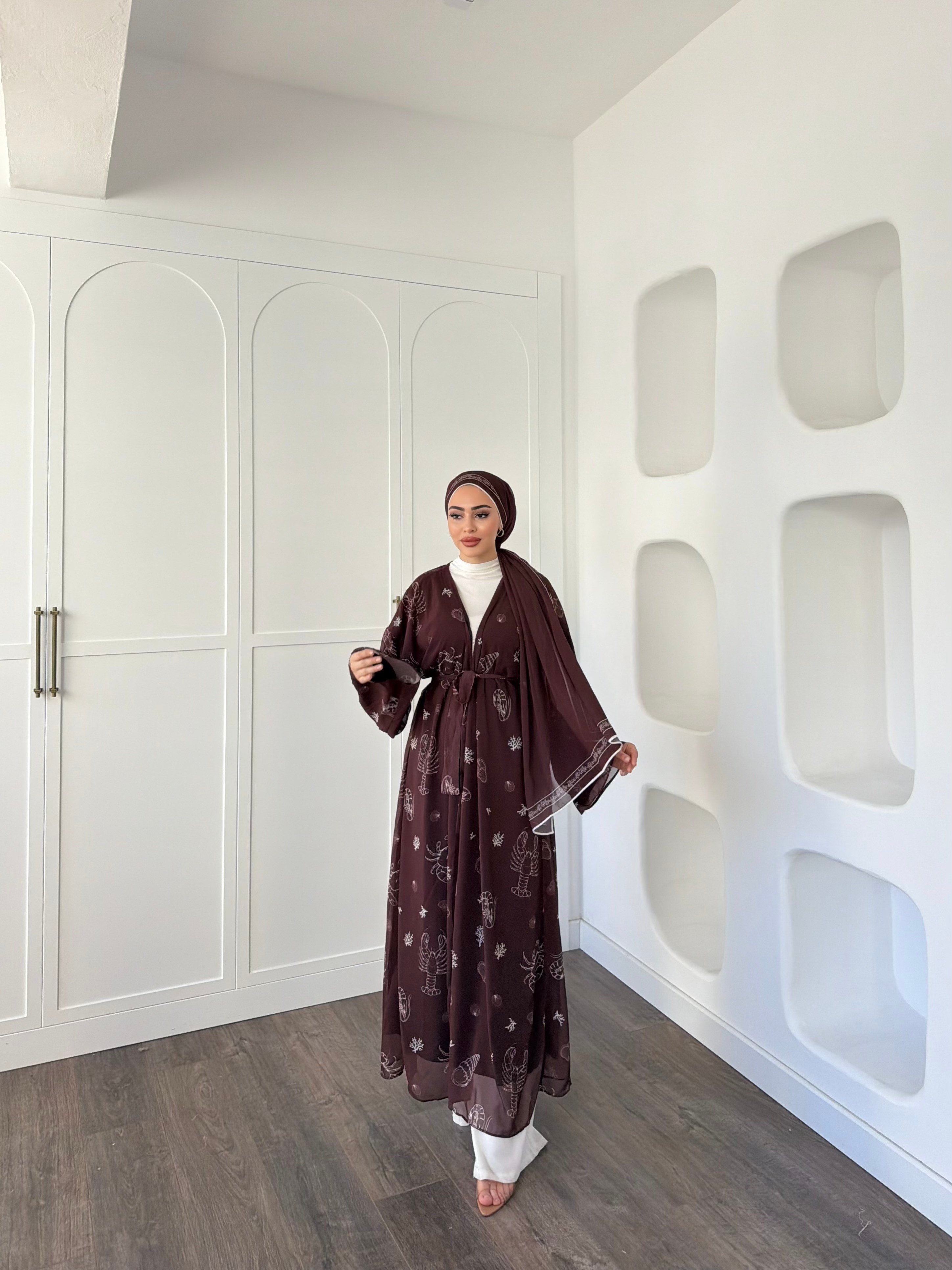 Dubai Şal Hediyeli Kimona - Acıkahve