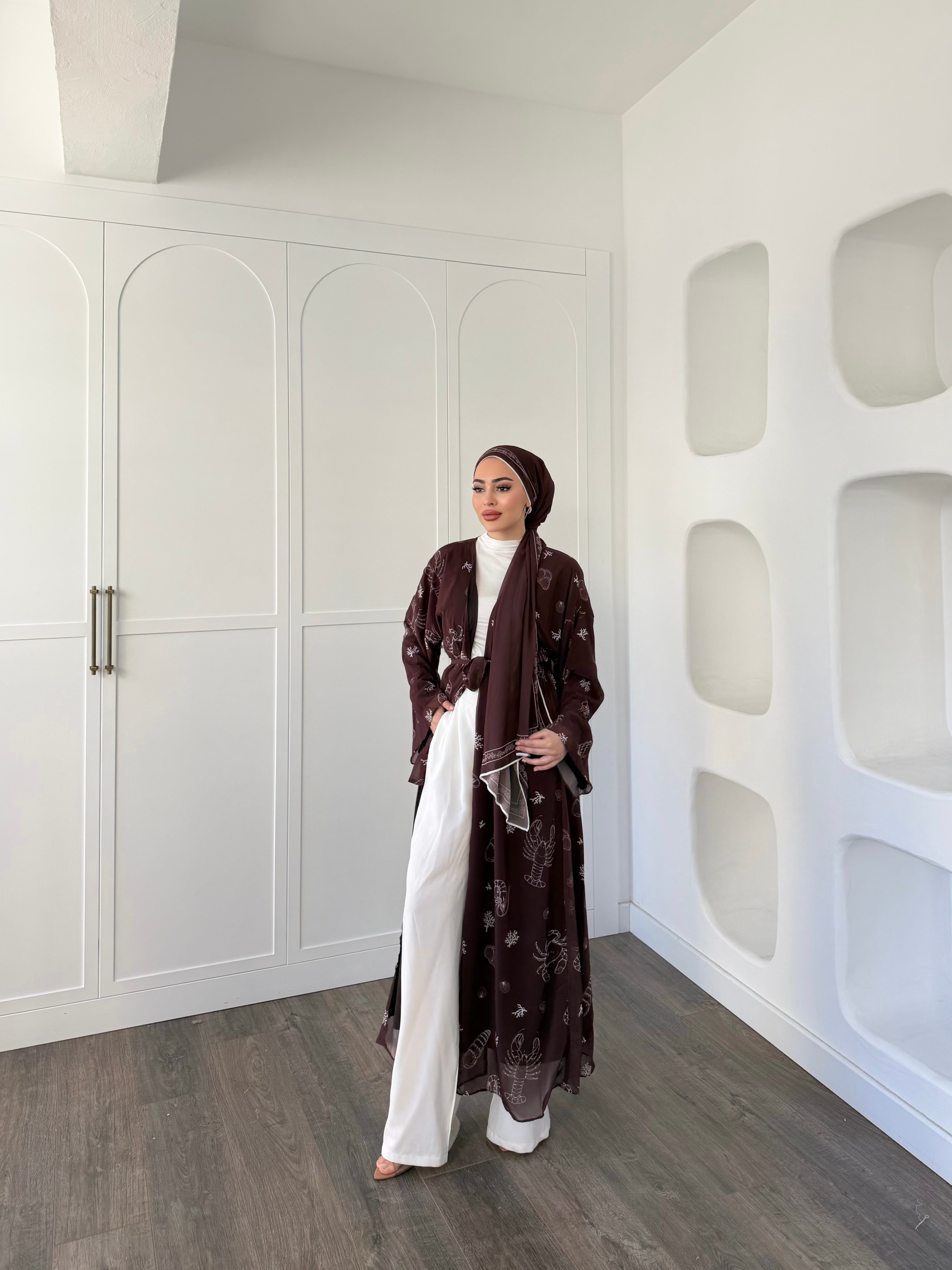 Dubai Şal Hediyeli Kimona - Acıkahve