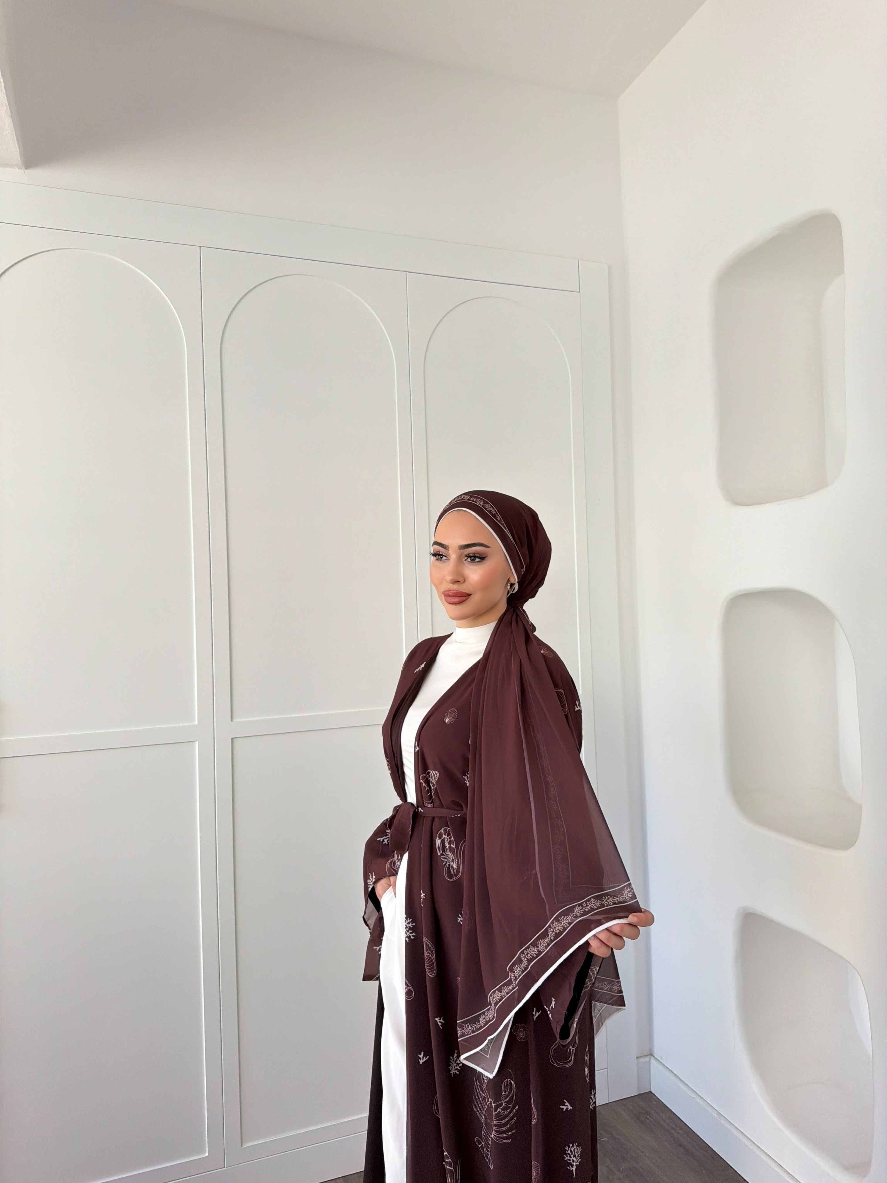Dubai Şal Hediyeli Kimona - Acıkahve
