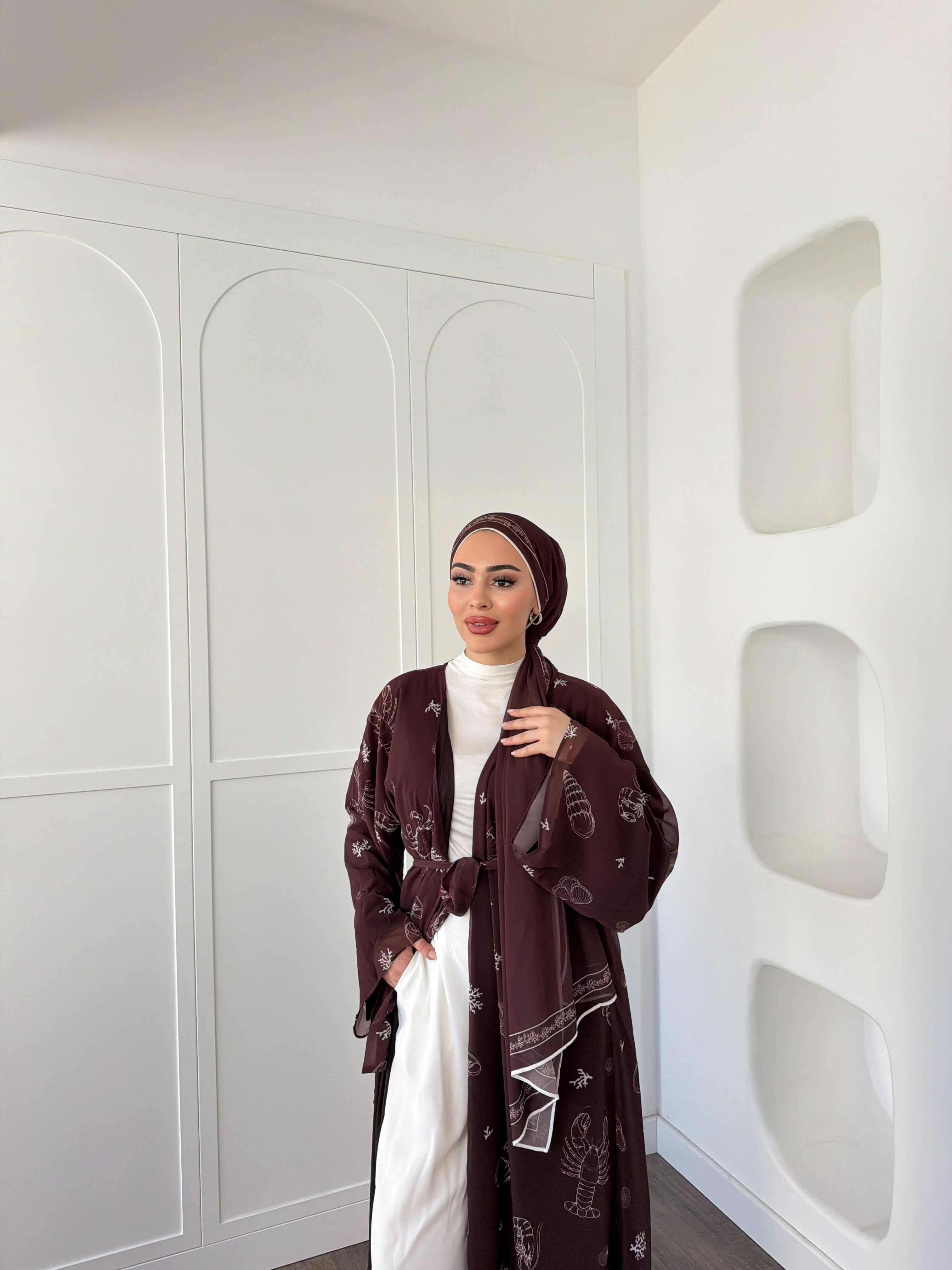 Dubai Şal Hediyeli Kimona - Acıkahve