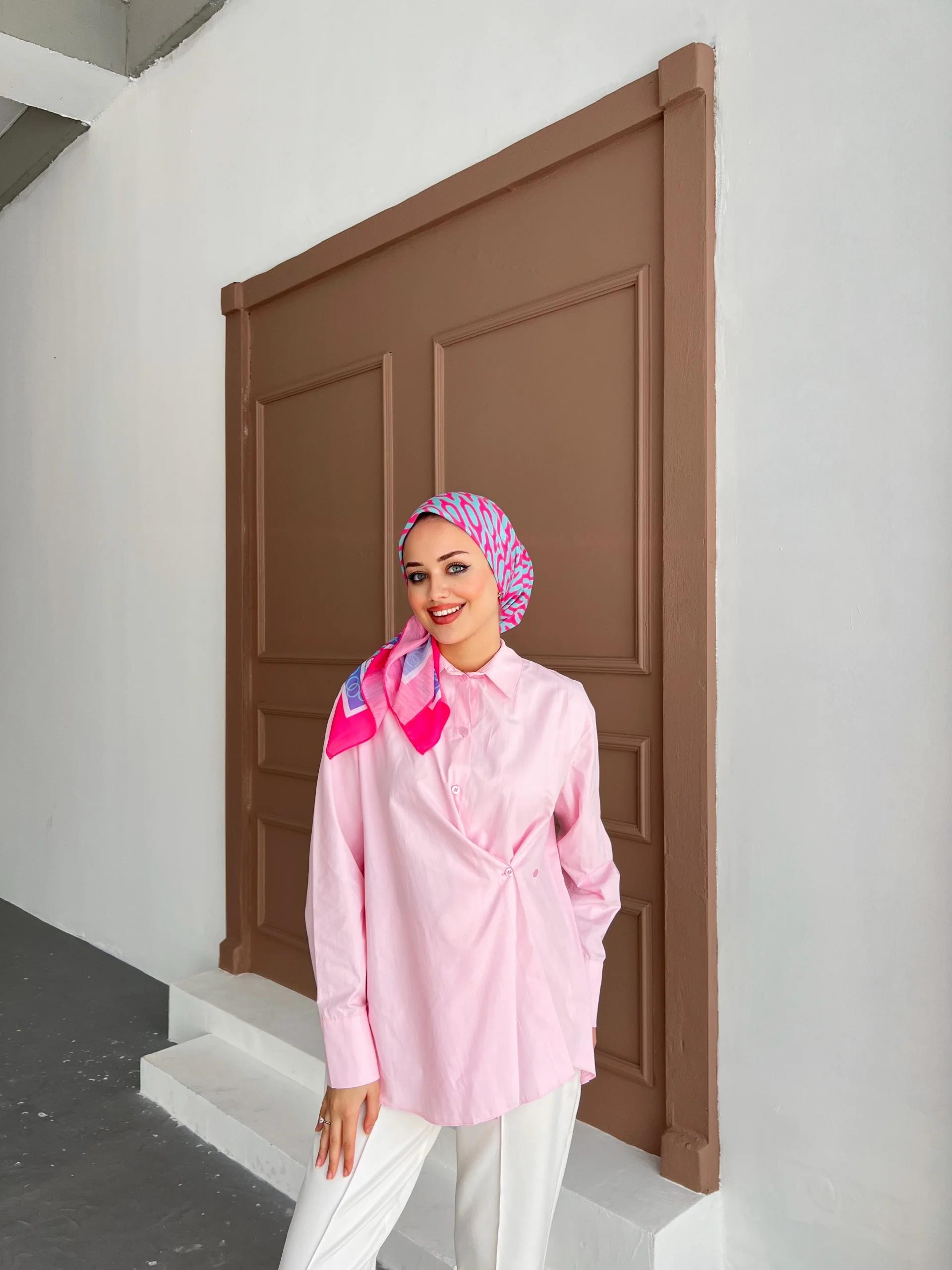 Düğmeli Nurs Gömlek - Pembe