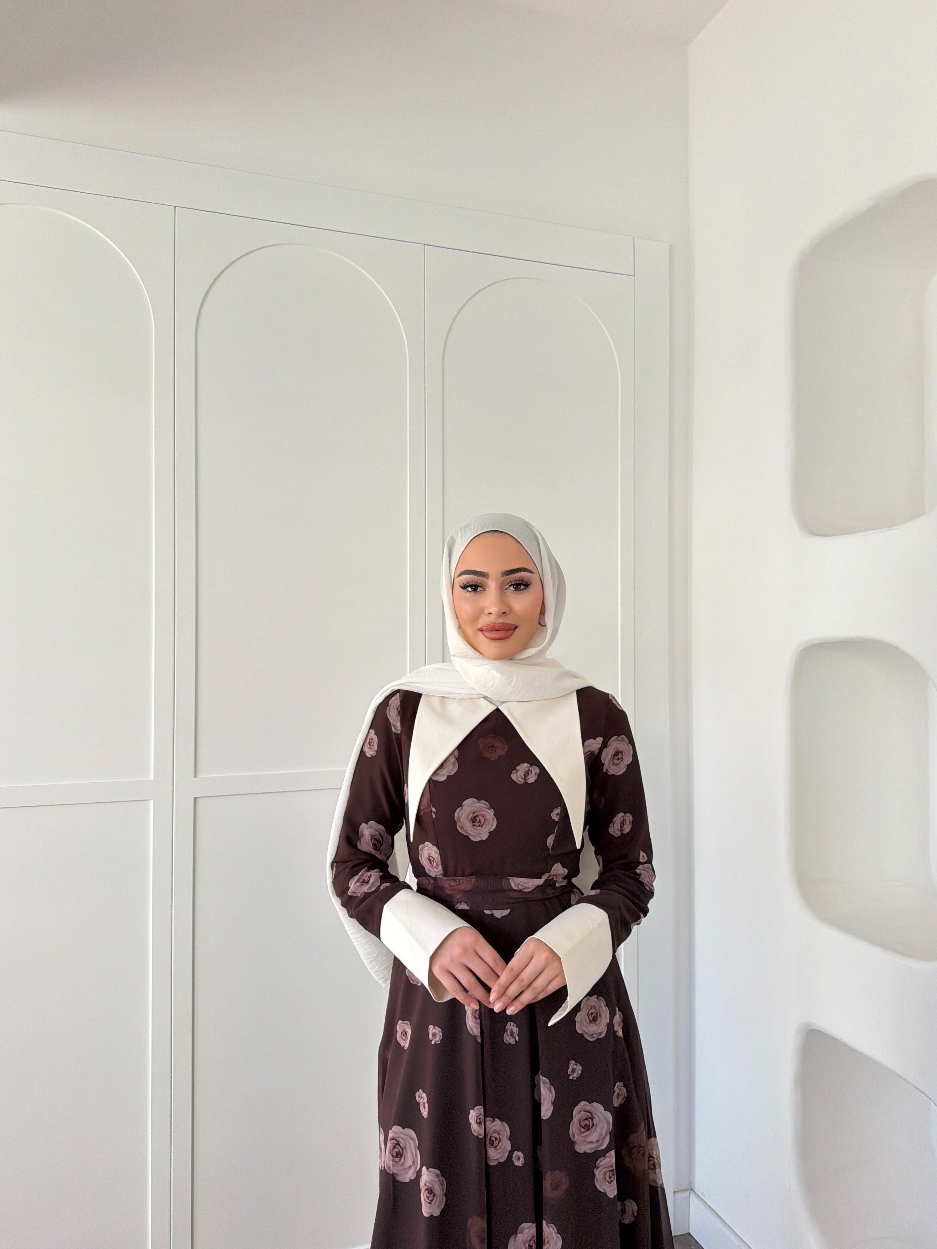 Dum Yaka Detay Elbise - Kahve