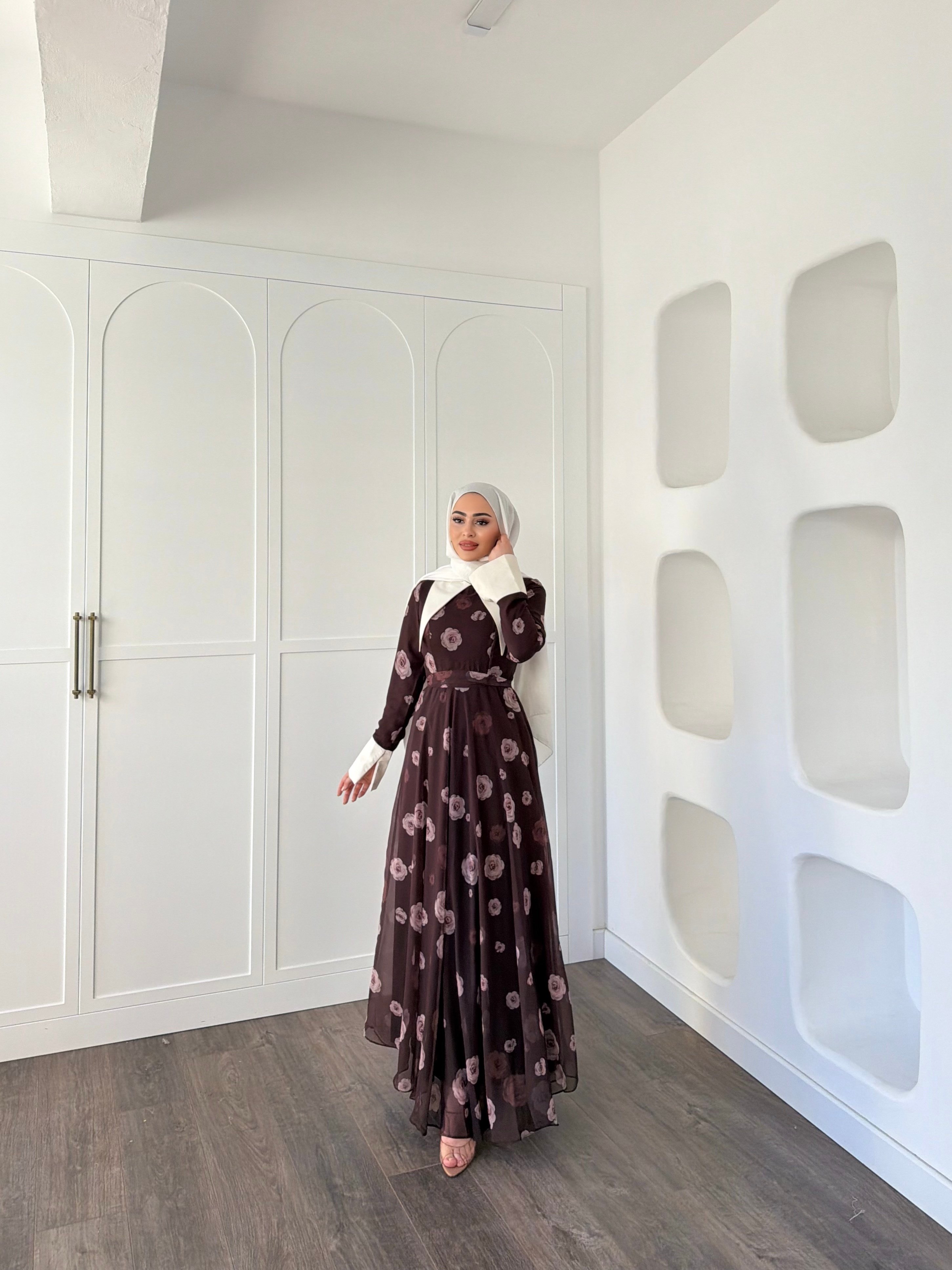 Dum Yaka Detay Elbise - Kahve