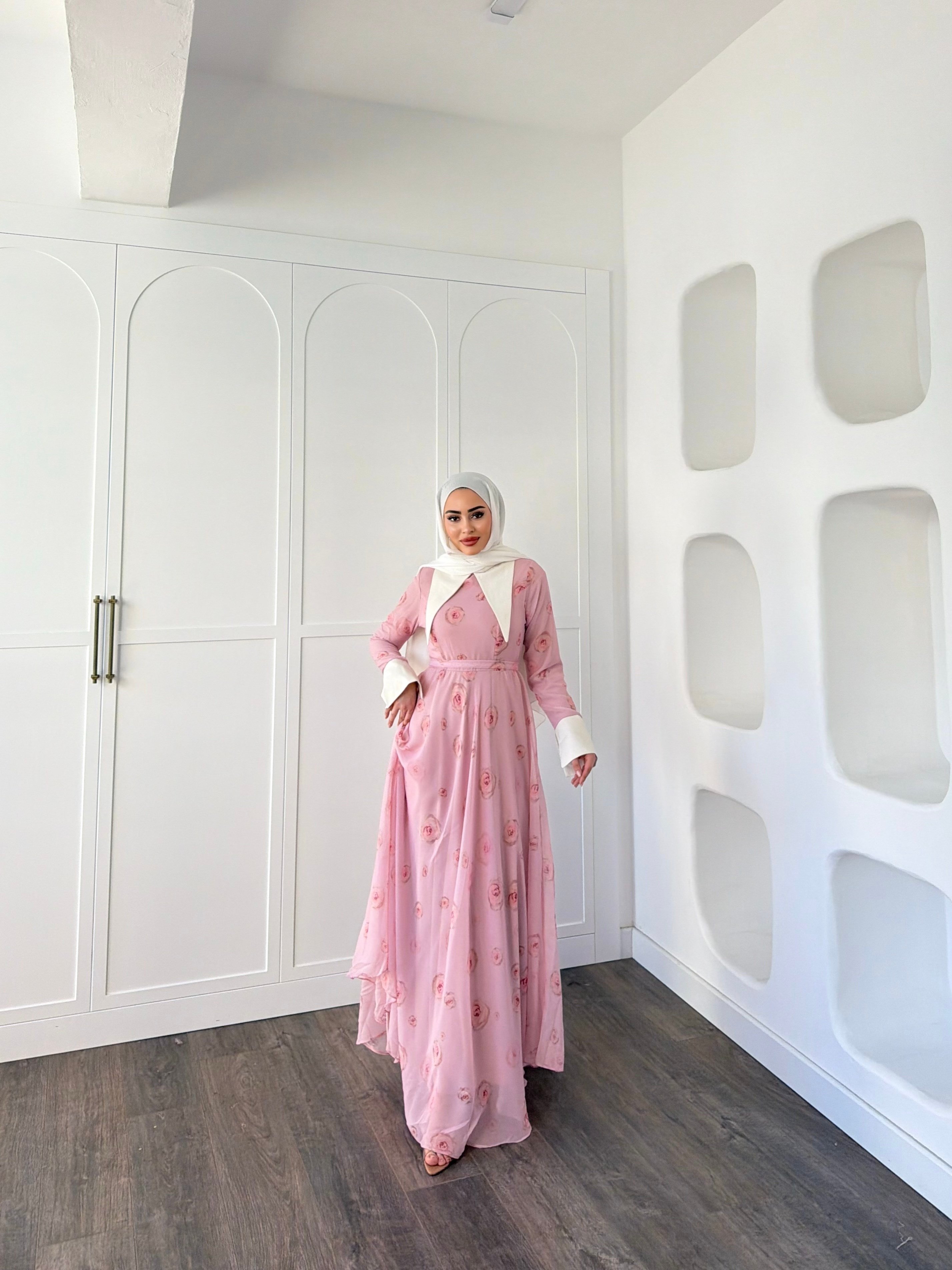 Dum Yaka Detay Elbise - Pembe