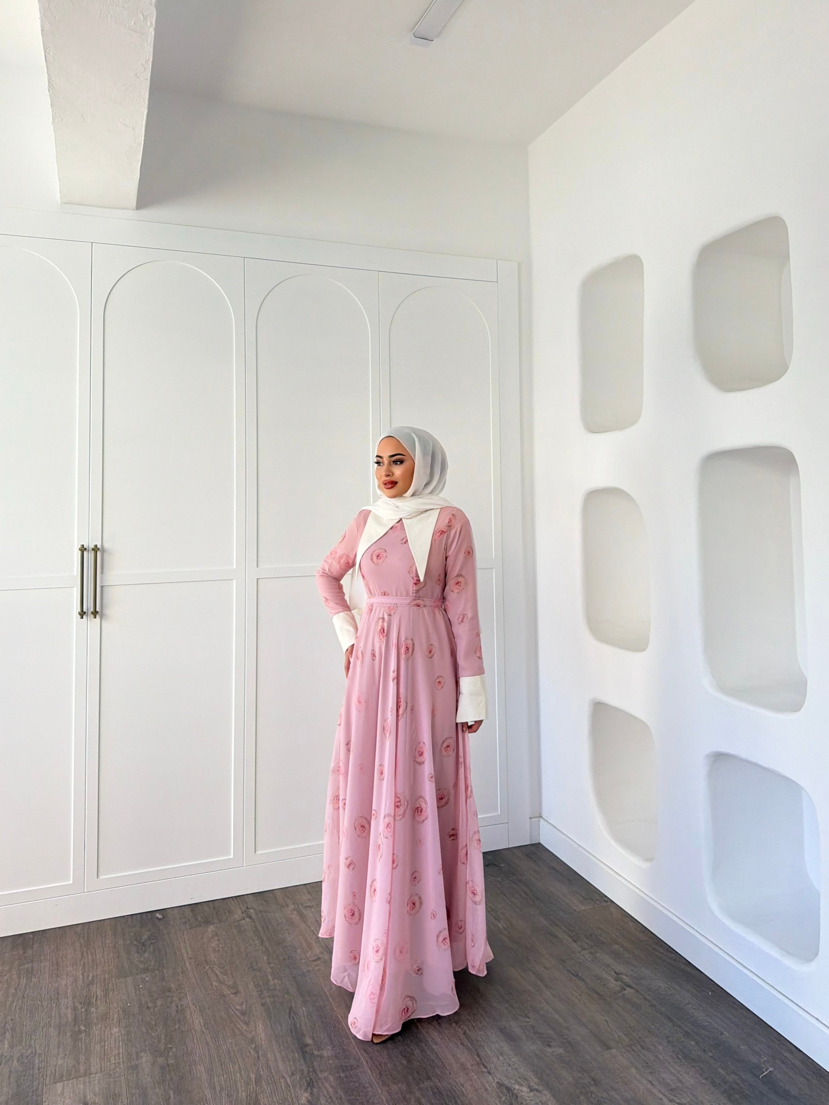 Dum Yaka Detay Elbise - Pembe