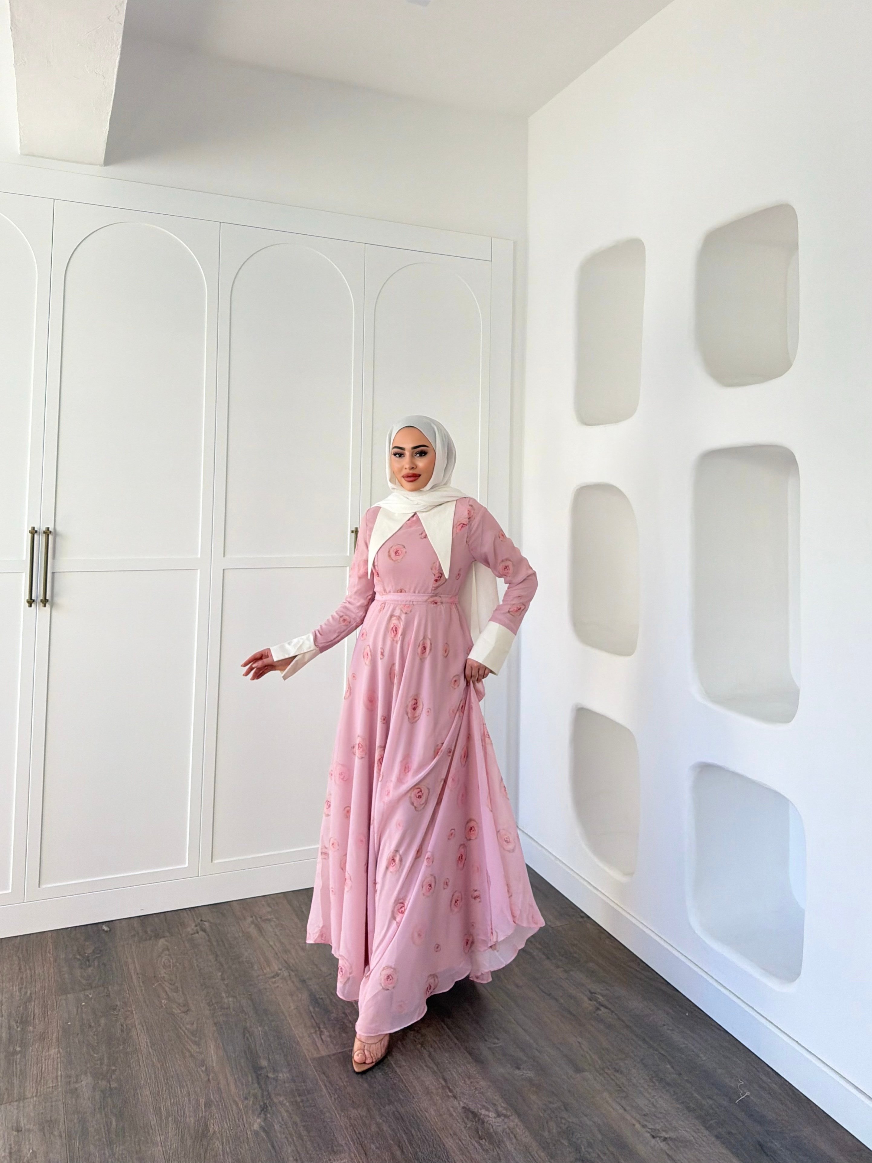 Dum Yaka Detay Elbise - Pembe