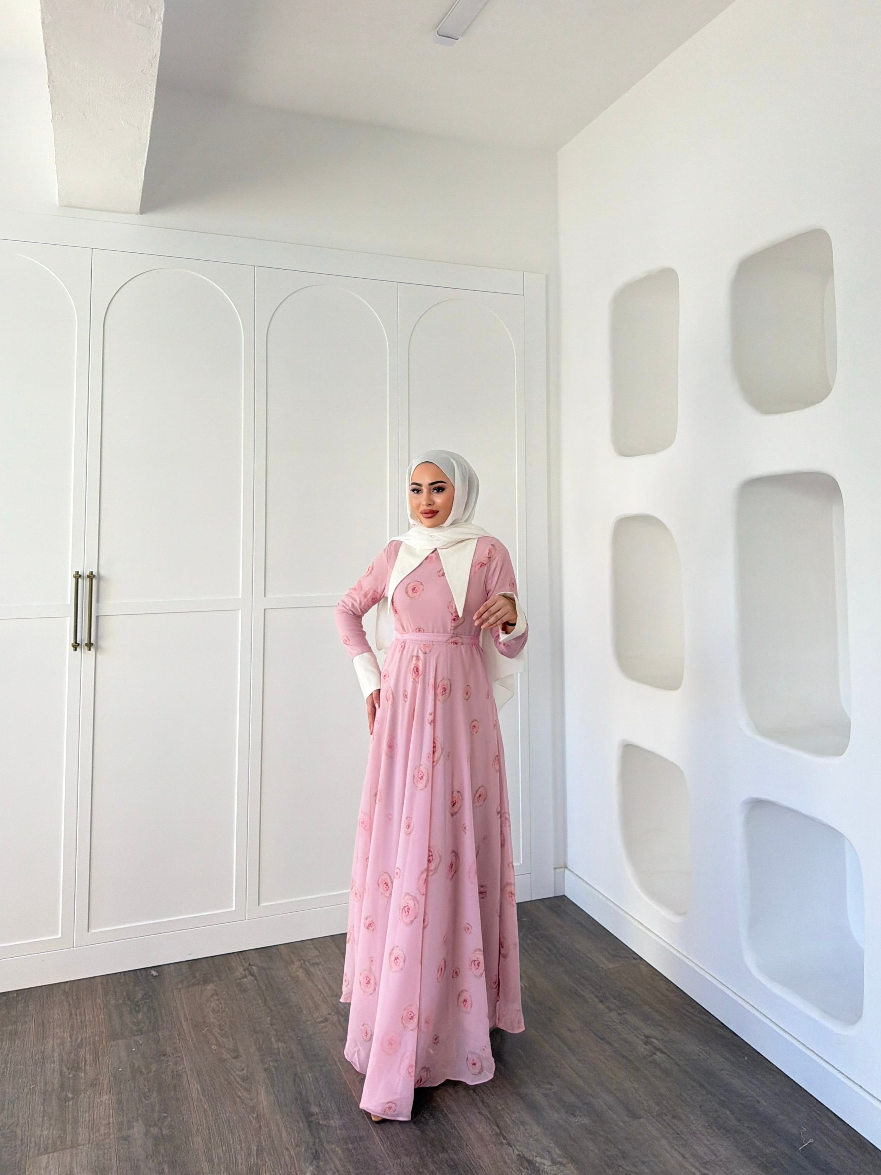 Dum Yaka Detay Elbise - Pembe
