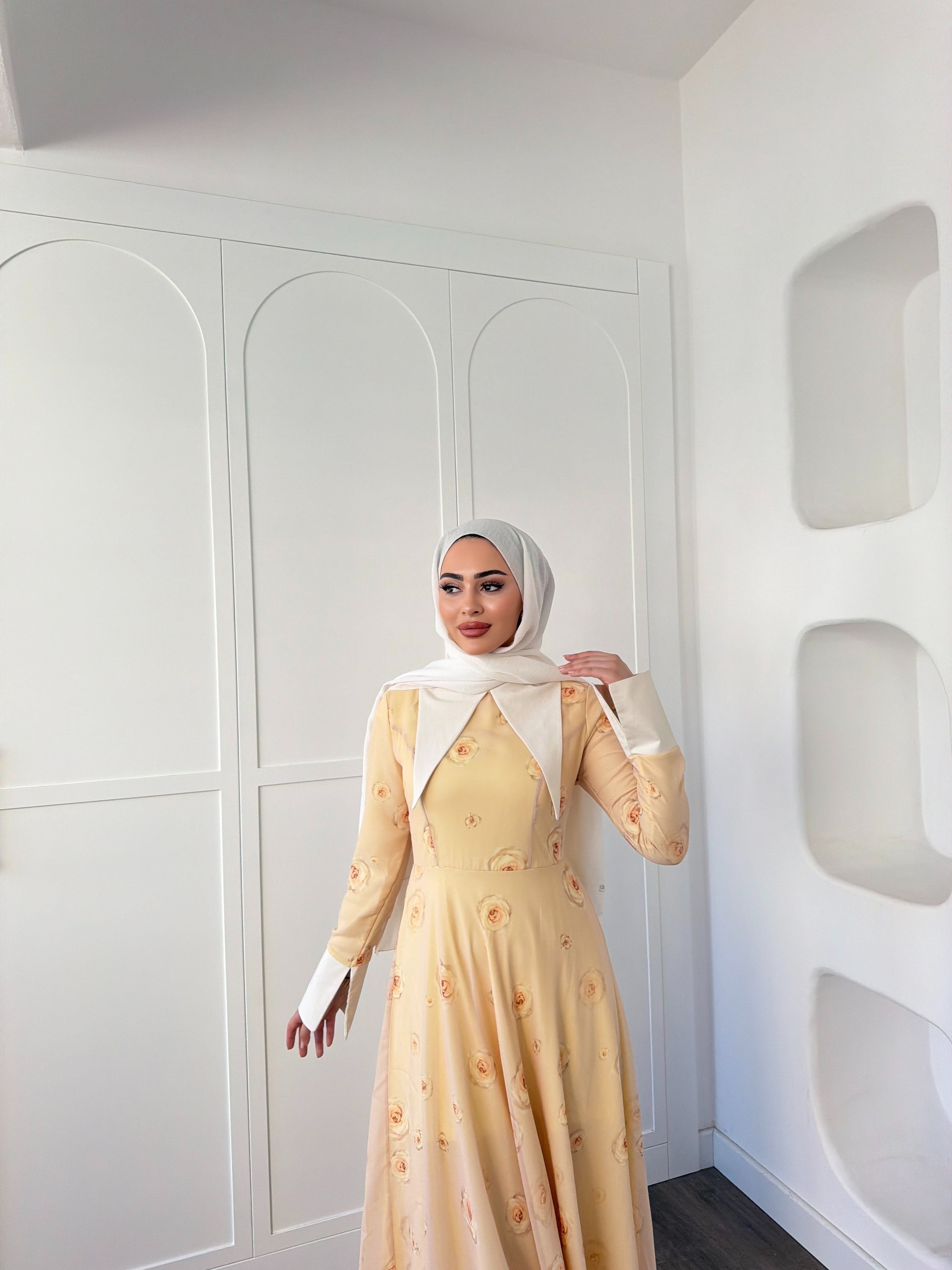 Dum Yaka Detay Elbise - Sarı