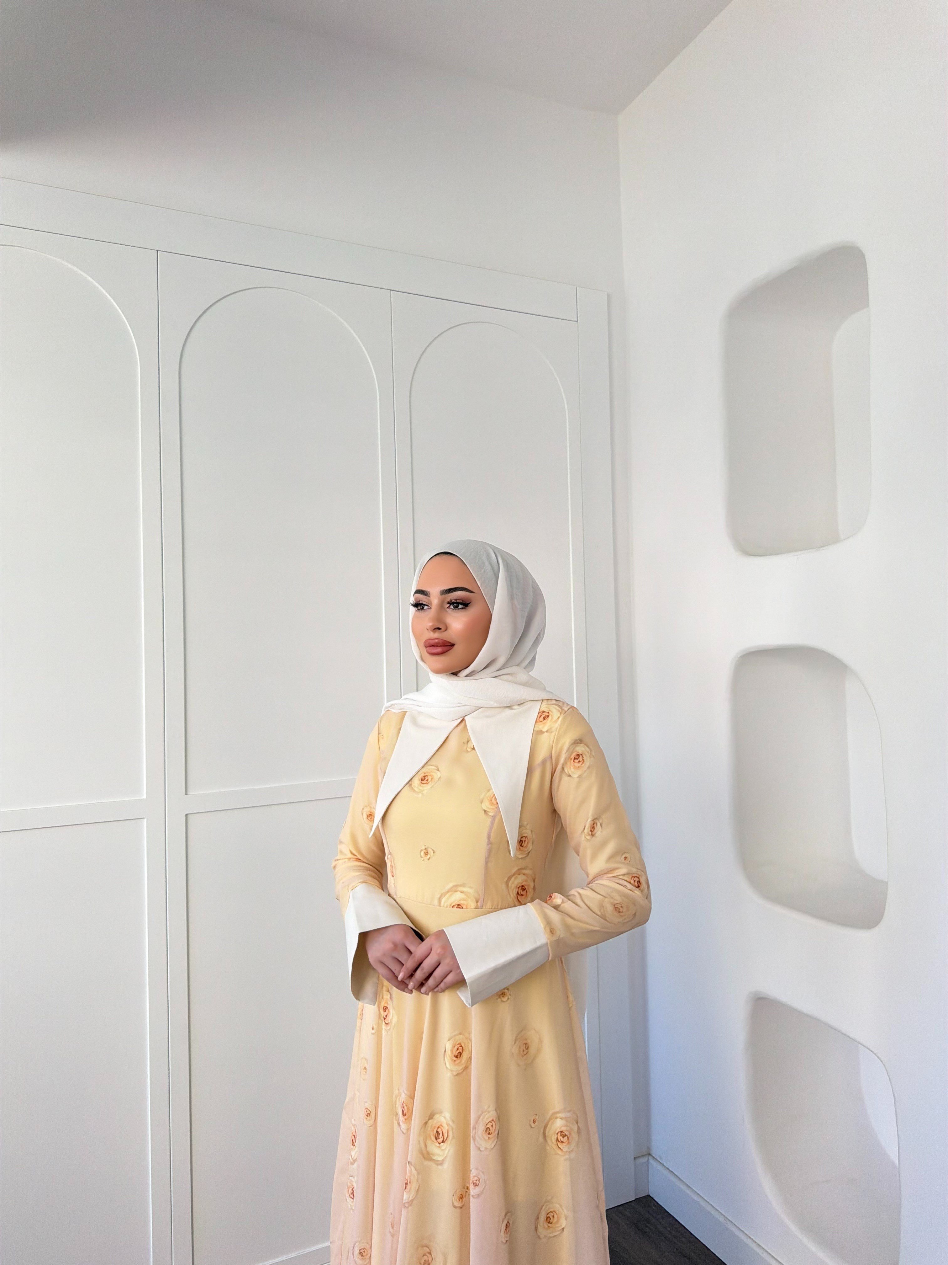 Dum Yaka Detay Elbise - Sarı