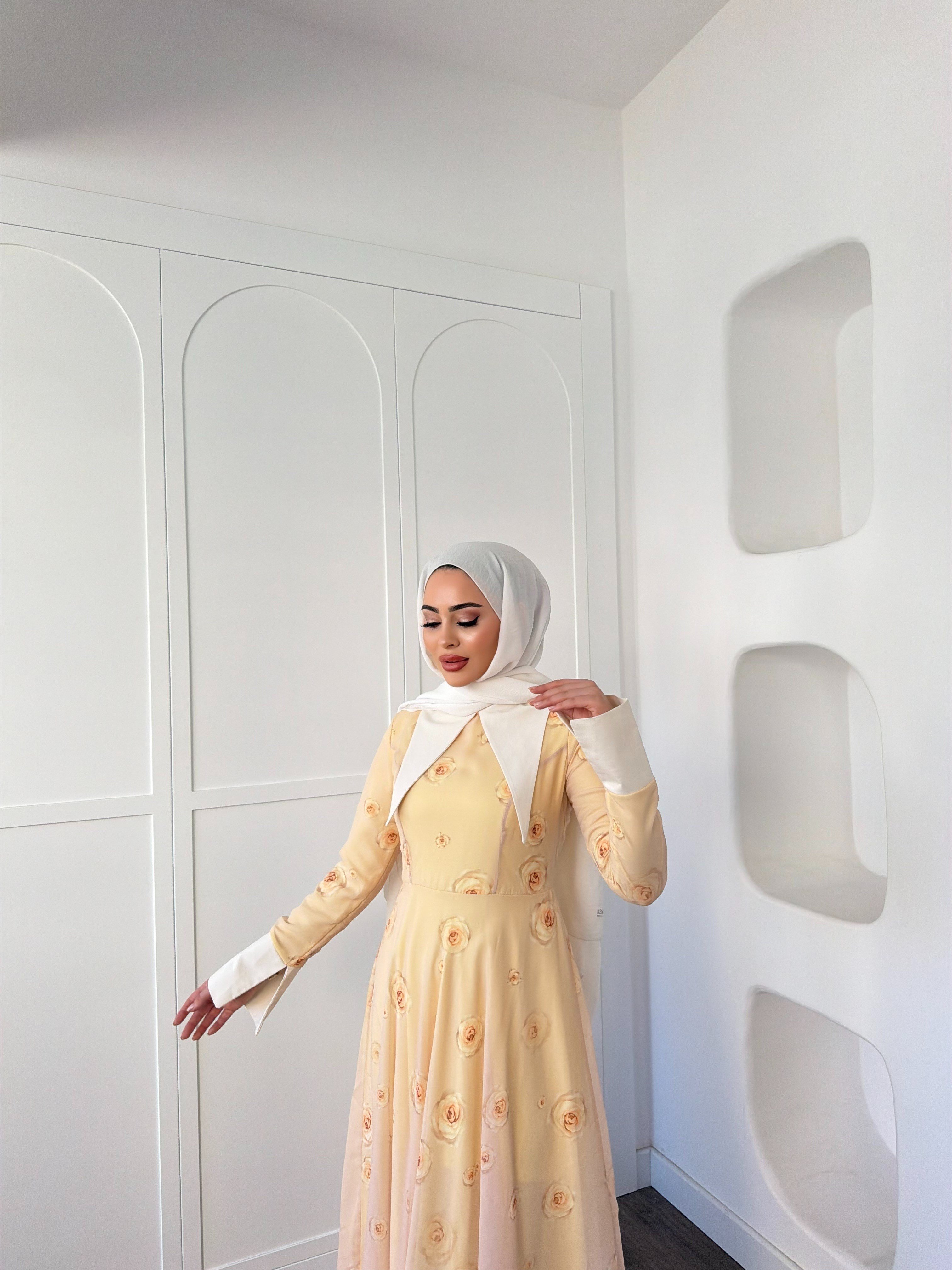 Dum Yaka Detay Elbise - Sarı