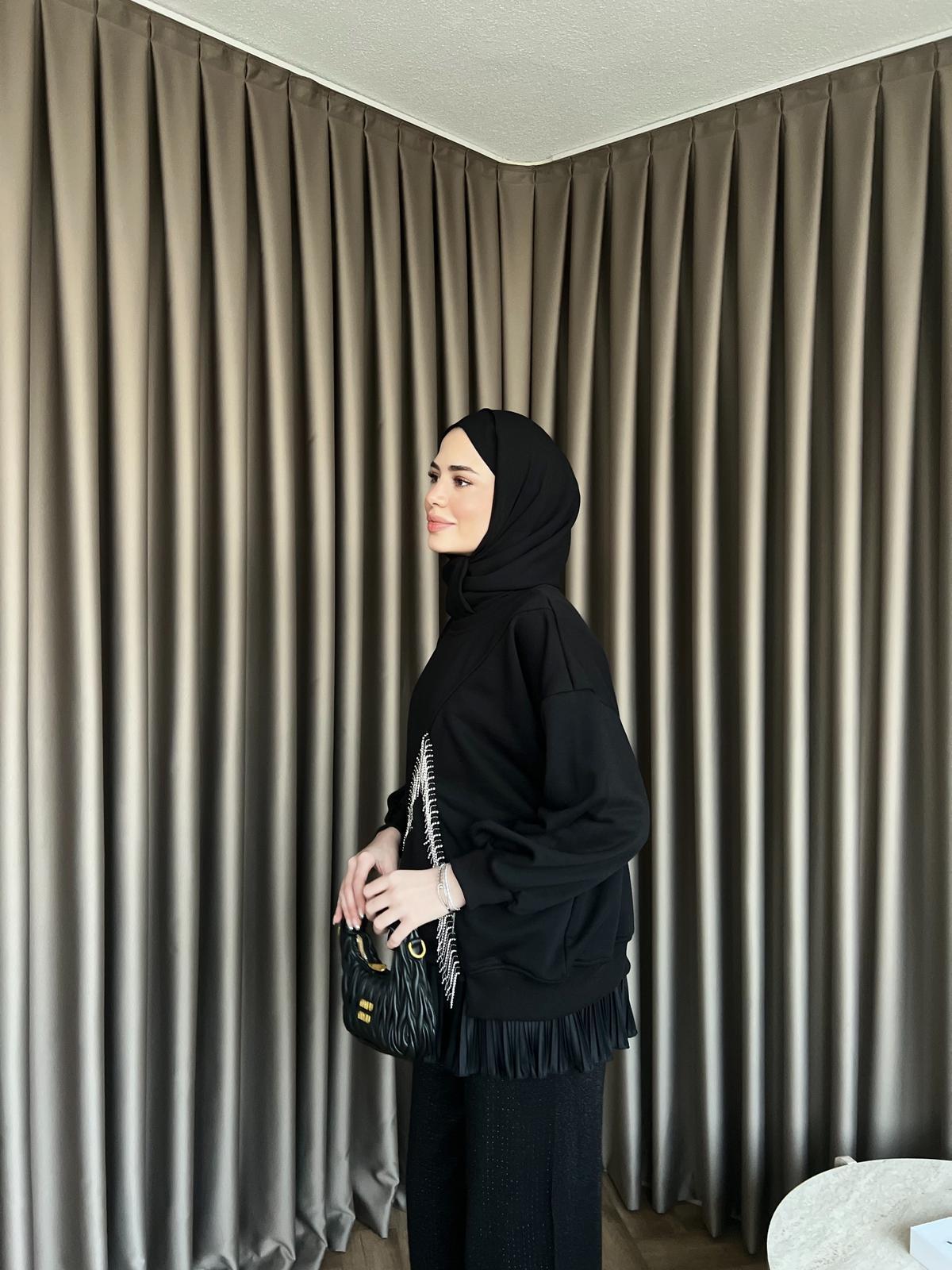 Ela Taş Detaylı Sweat Siyah