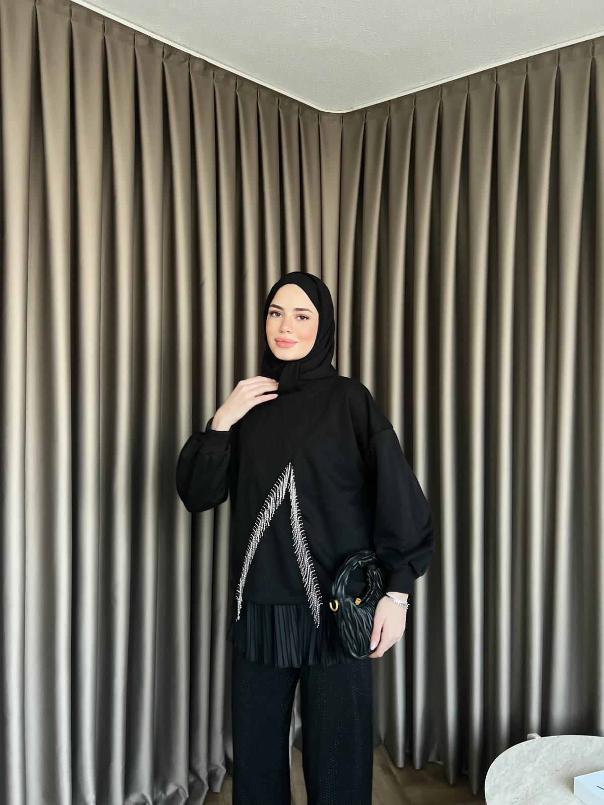 Ela Taş Detaylı Sweat Siyah