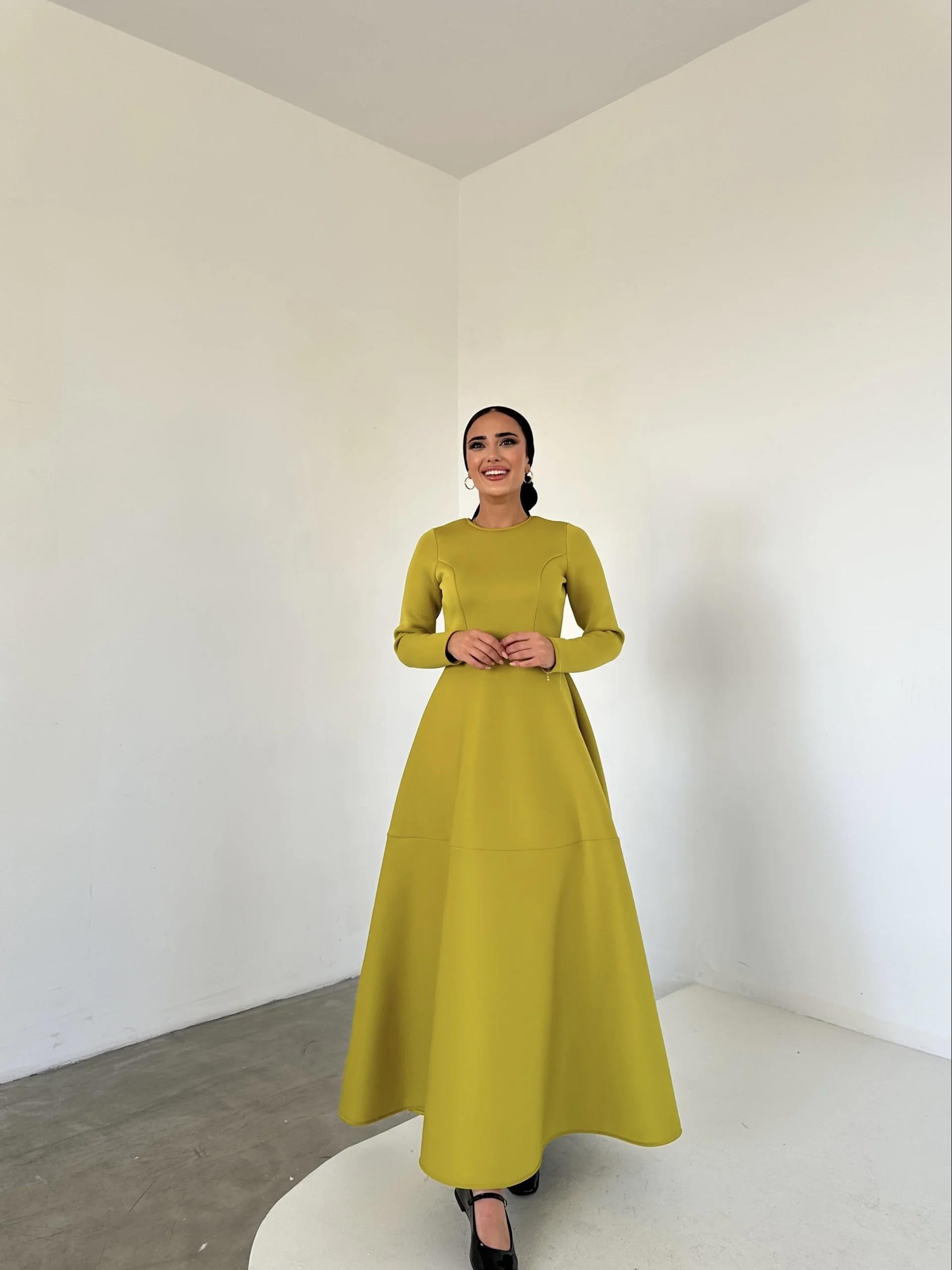 Elin Puf Elbise Yağ Yeşili