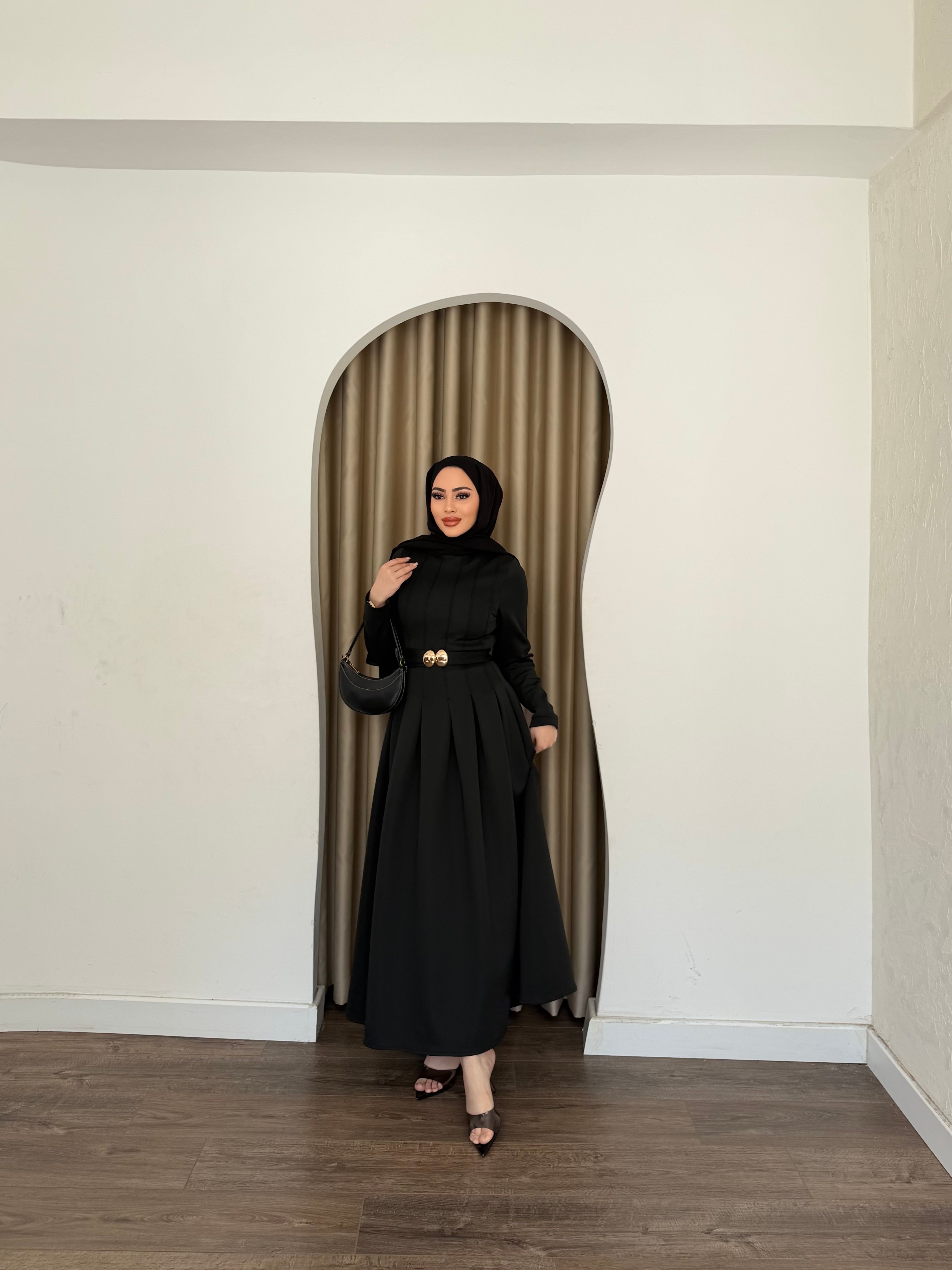 Ella Scuba Elbise - Siyah