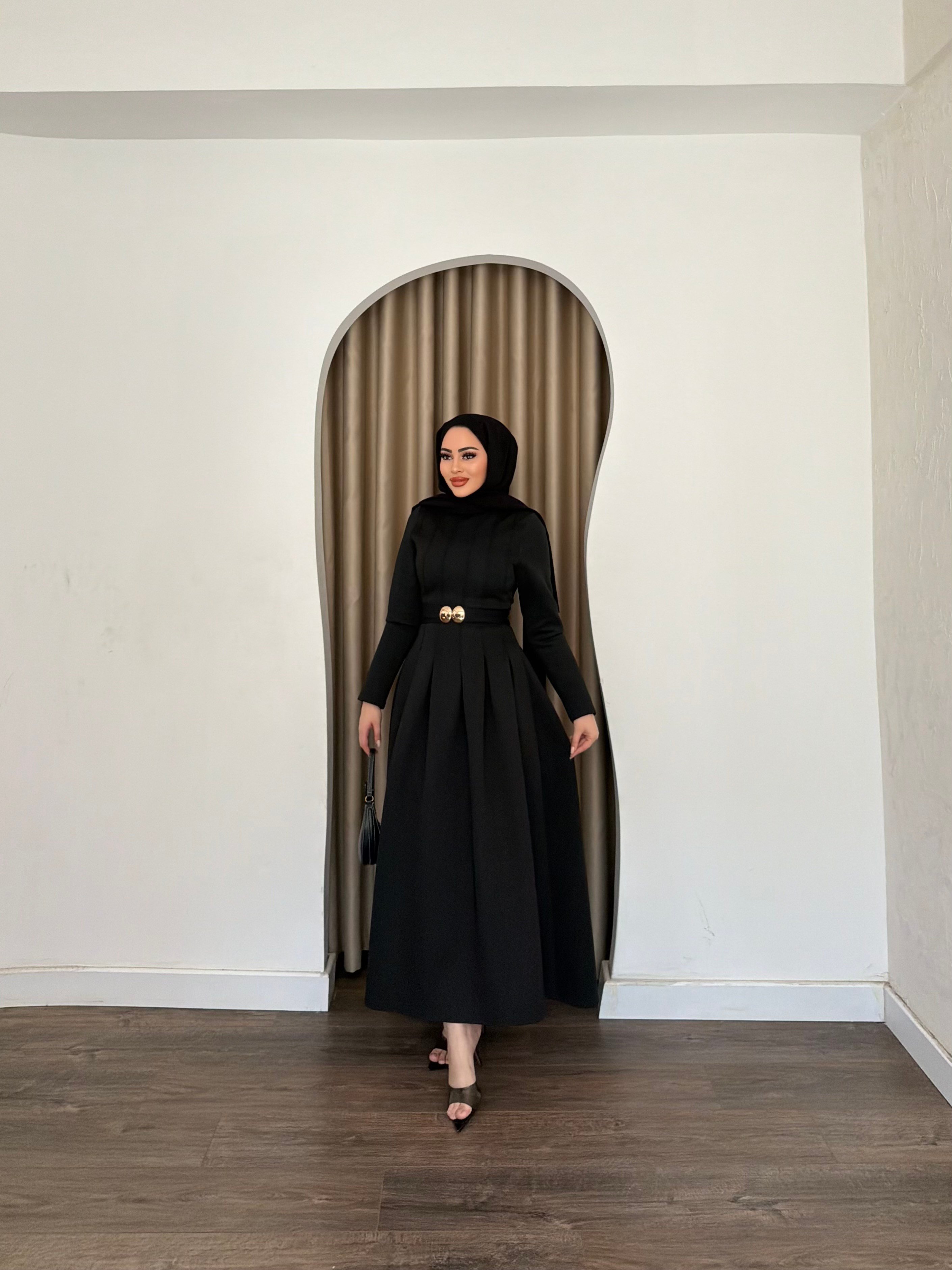 Ella Scuba Elbise - Siyah
