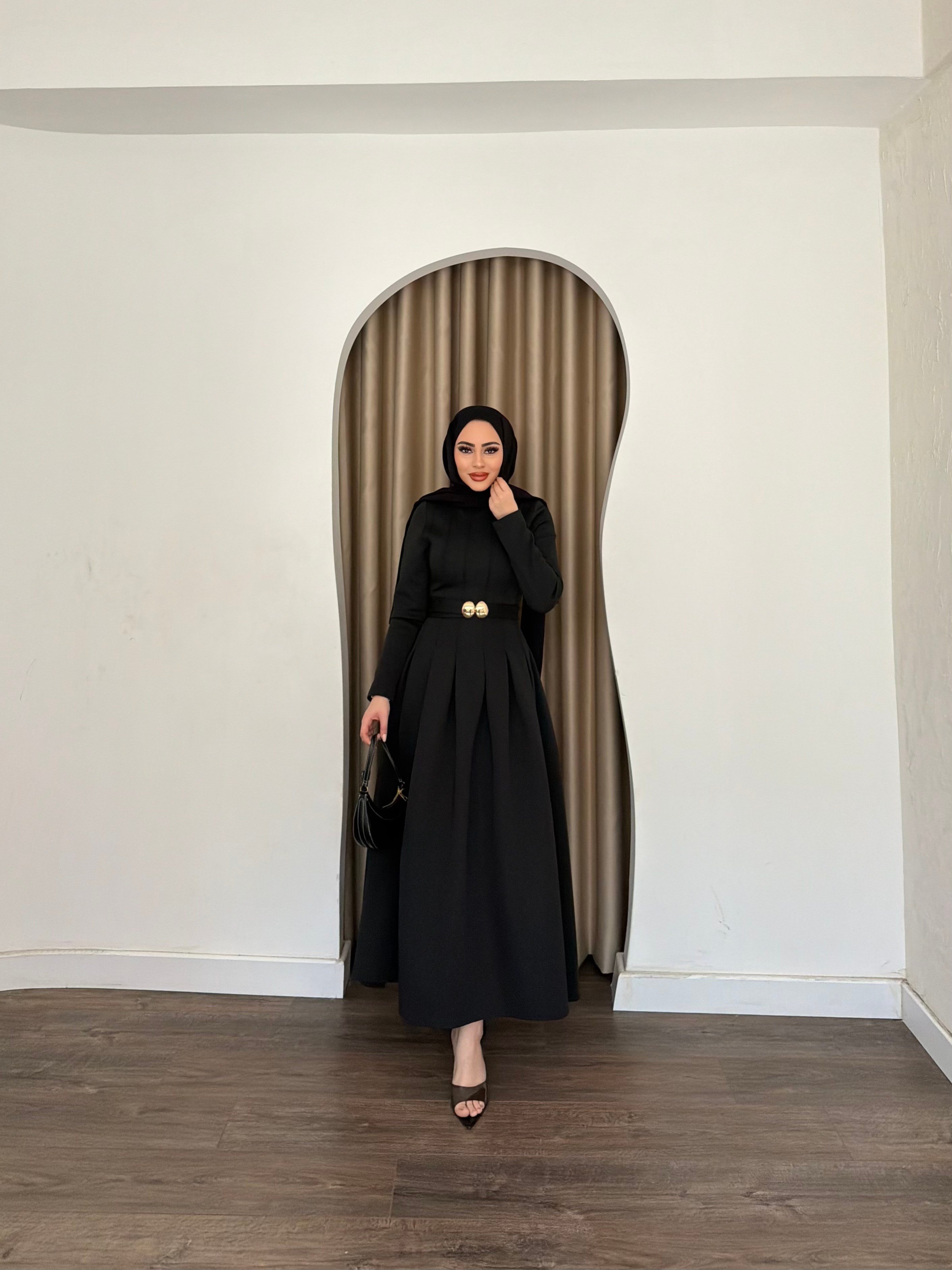 Ella Scuba Elbise - Siyah