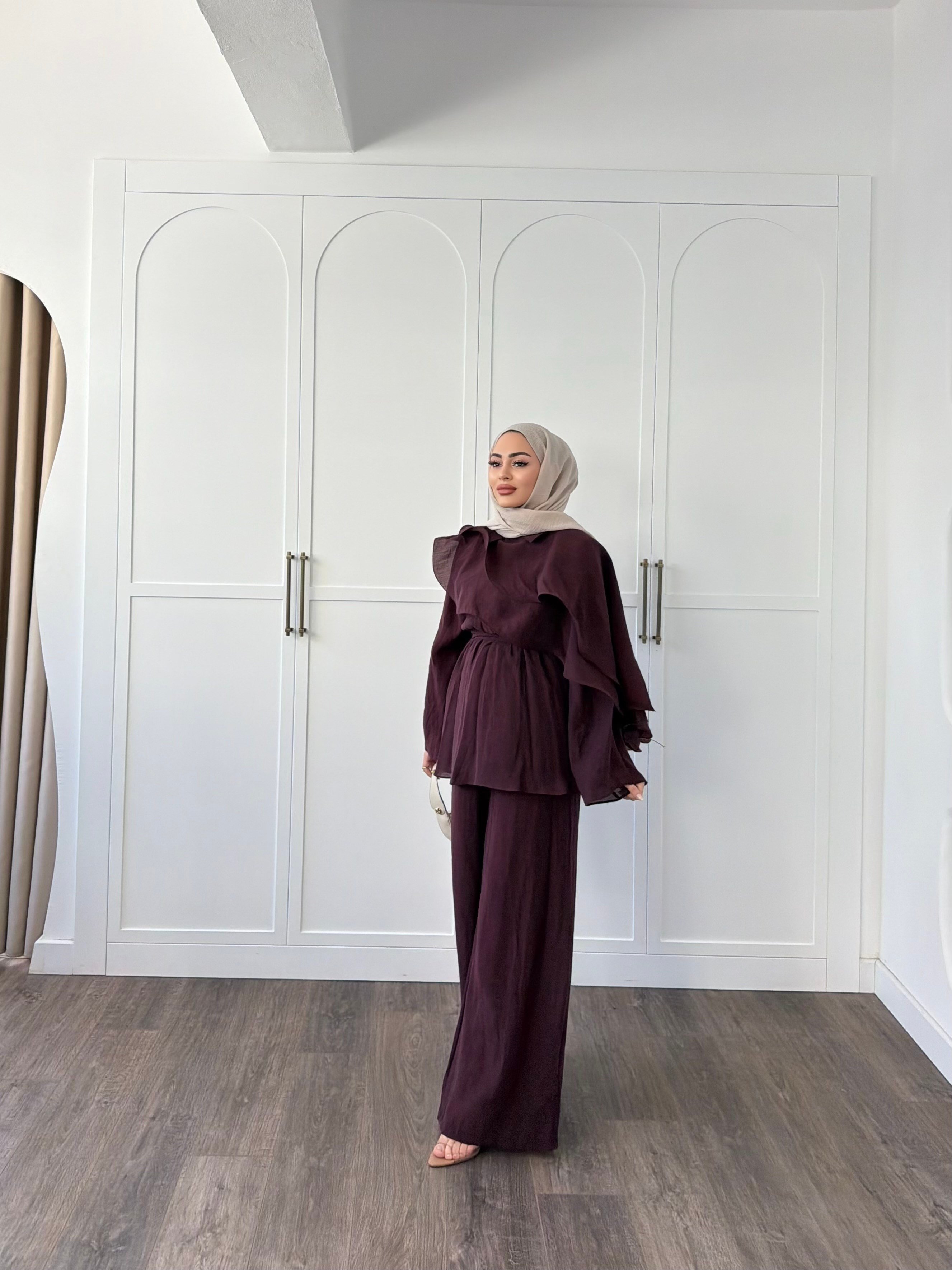 Ena Fırfır Detaylı Takım - Mürdüm