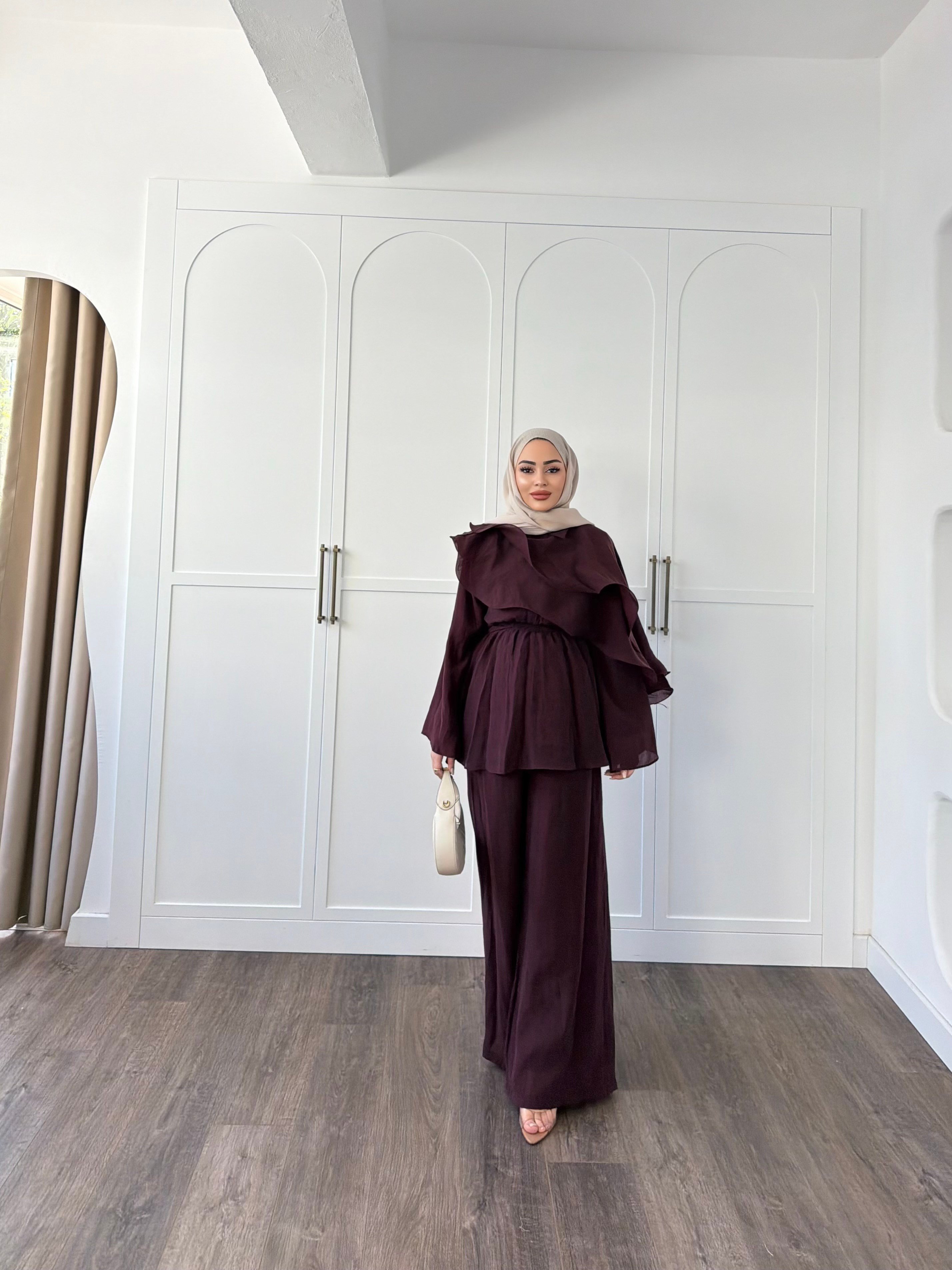 Ena Fırfır Detaylı Takım - Mürdüm