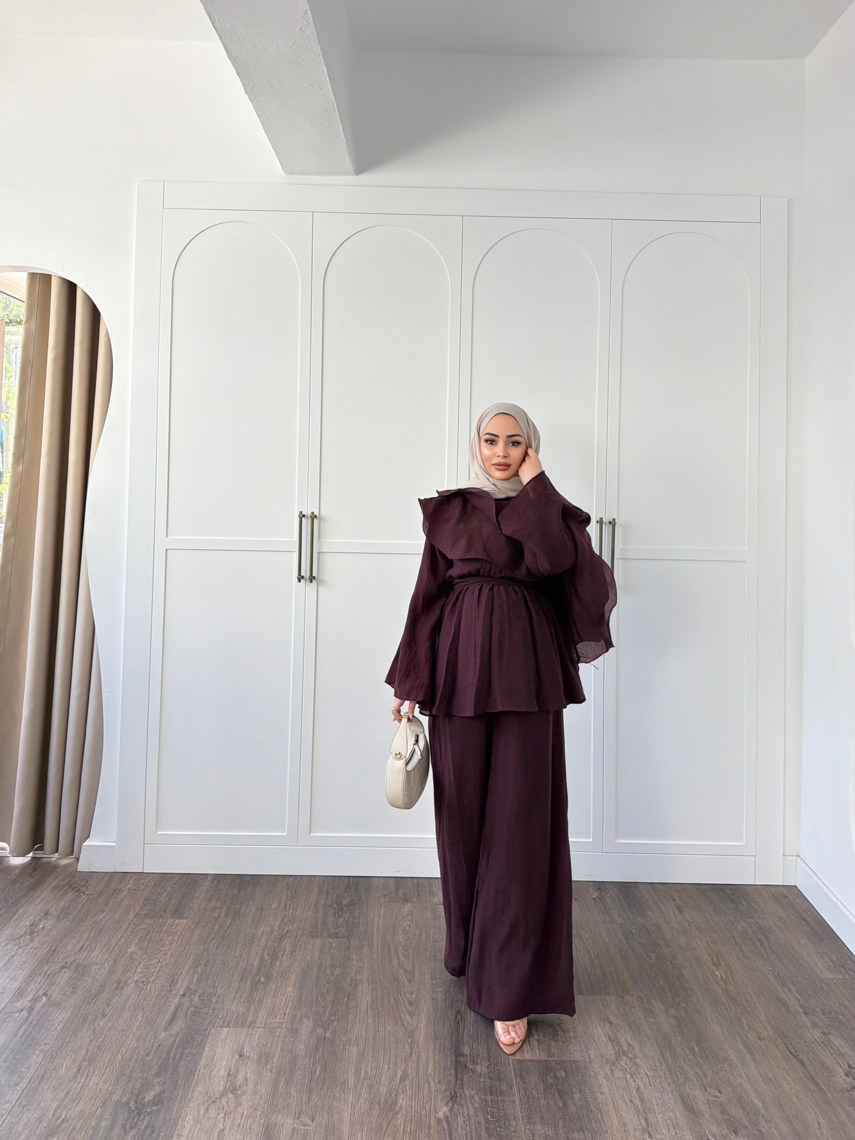 Ena Fırfır Detaylı Takım - Mürdüm