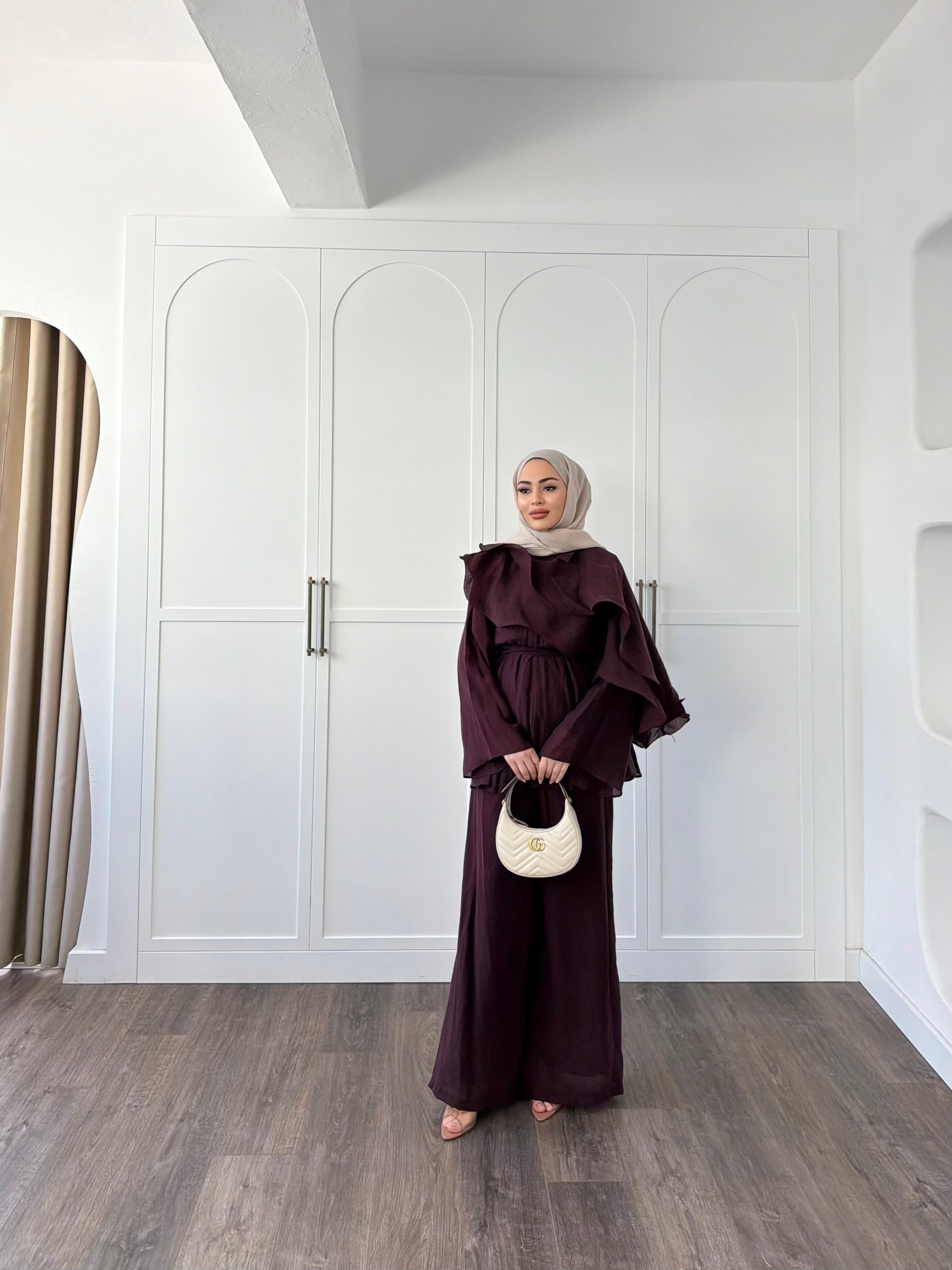 Ena Fırfır Detaylı Takım - Mürdüm