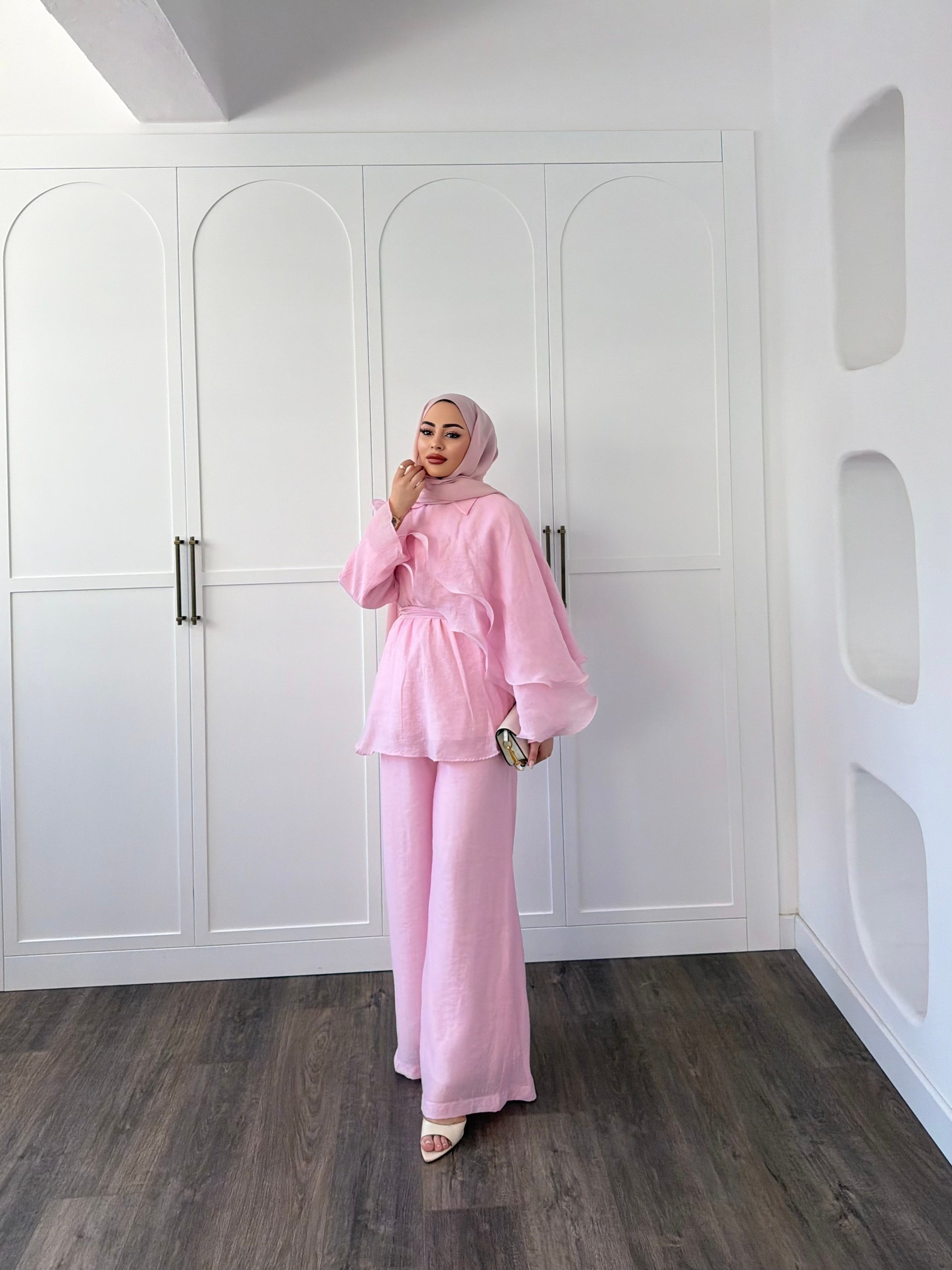 Ena Fırfır Detaylı Takım - Pembe