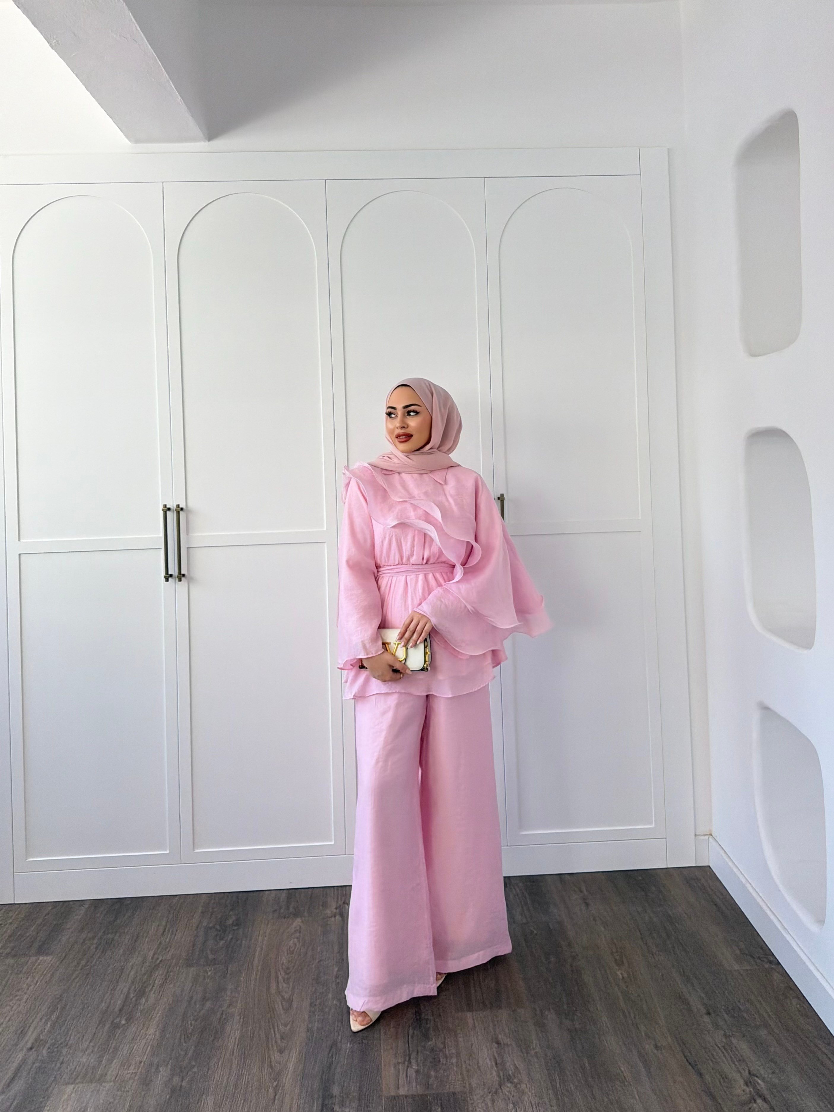 Ena Fırfır Detaylı Takım - Pembe