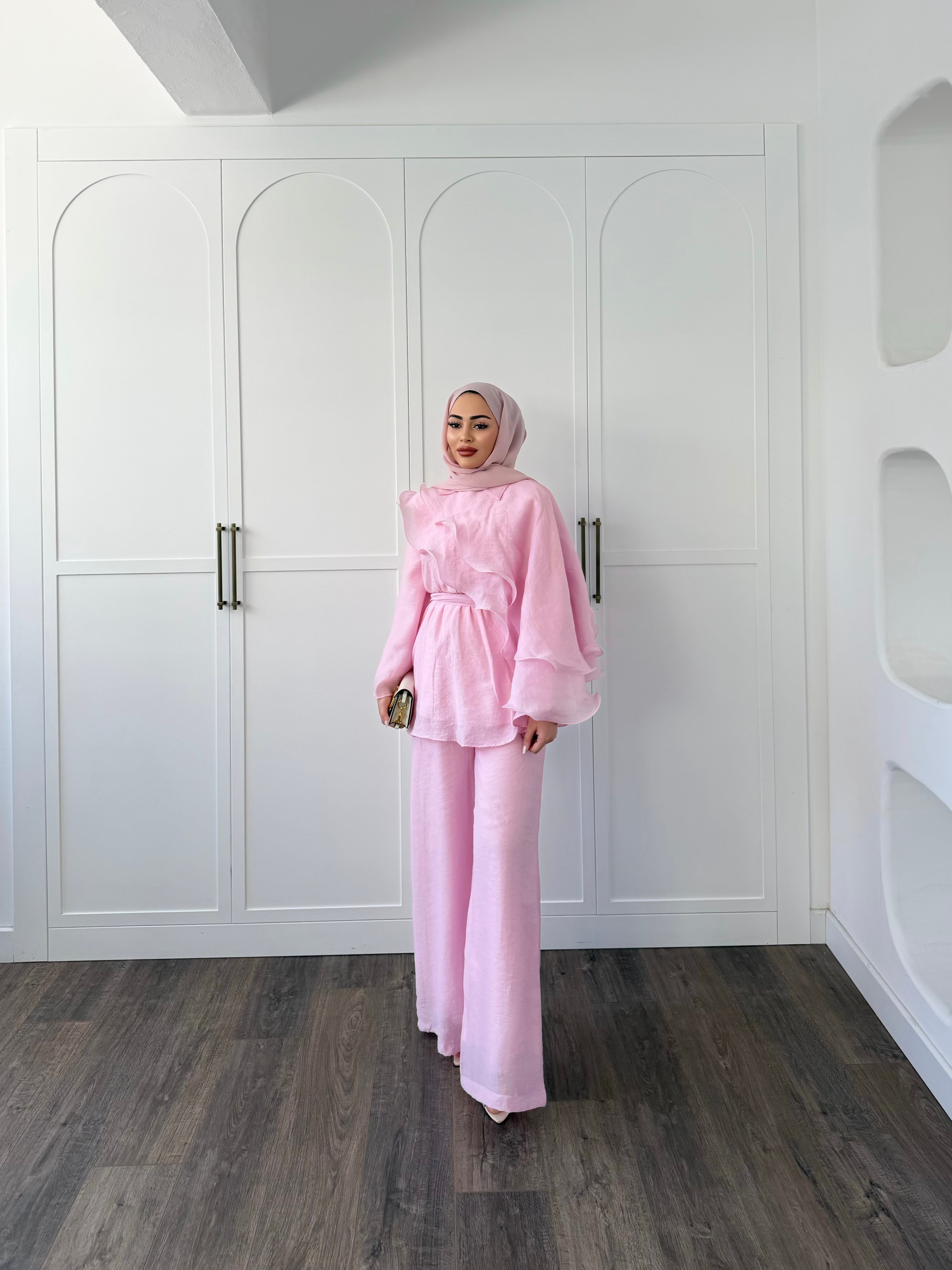 Ena Fırfır Detaylı Takım - Pembe