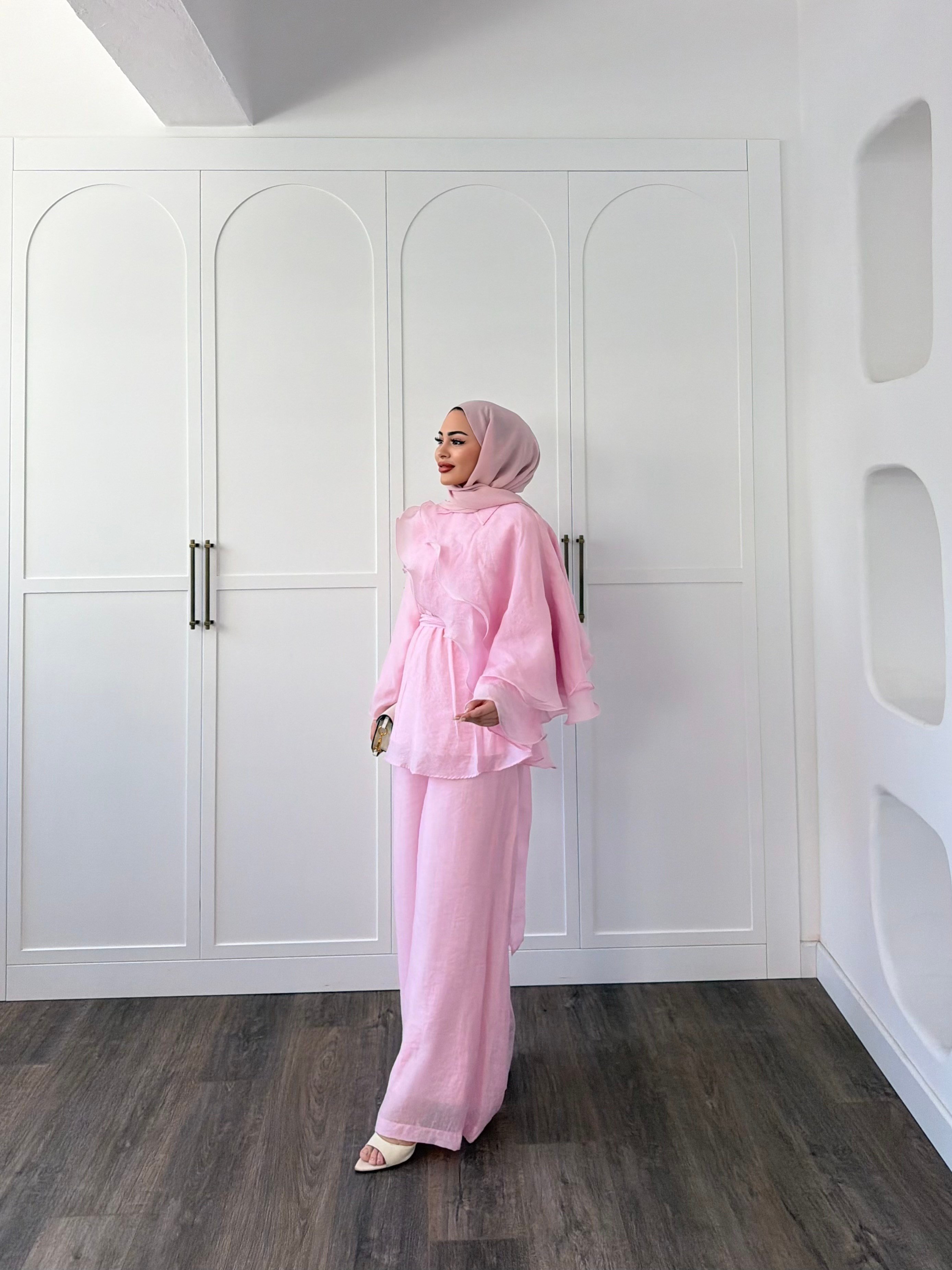 Ena Fırfır Detaylı Takım - Pembe