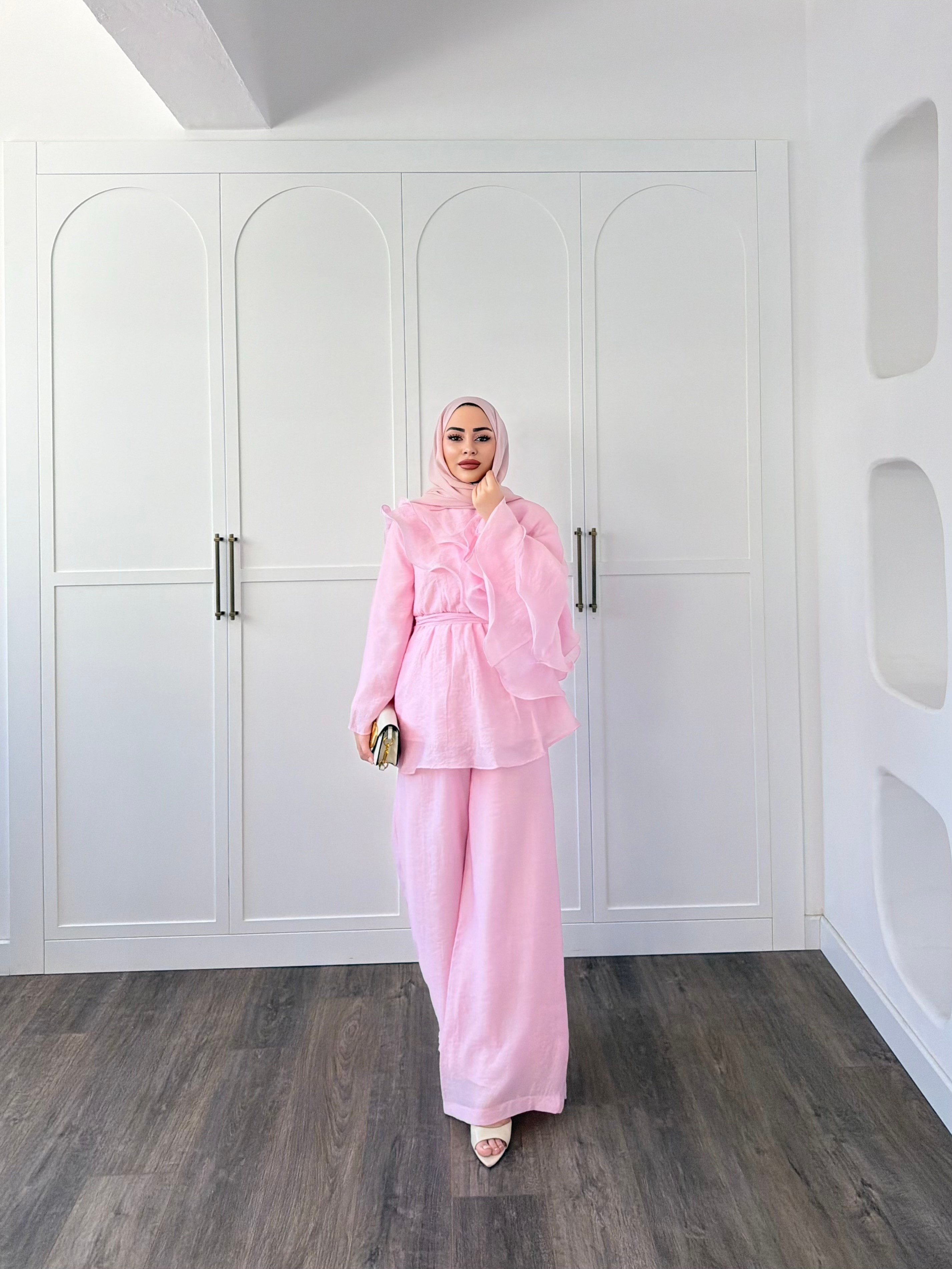 Ena Fırfır Detaylı Takım - Pembe