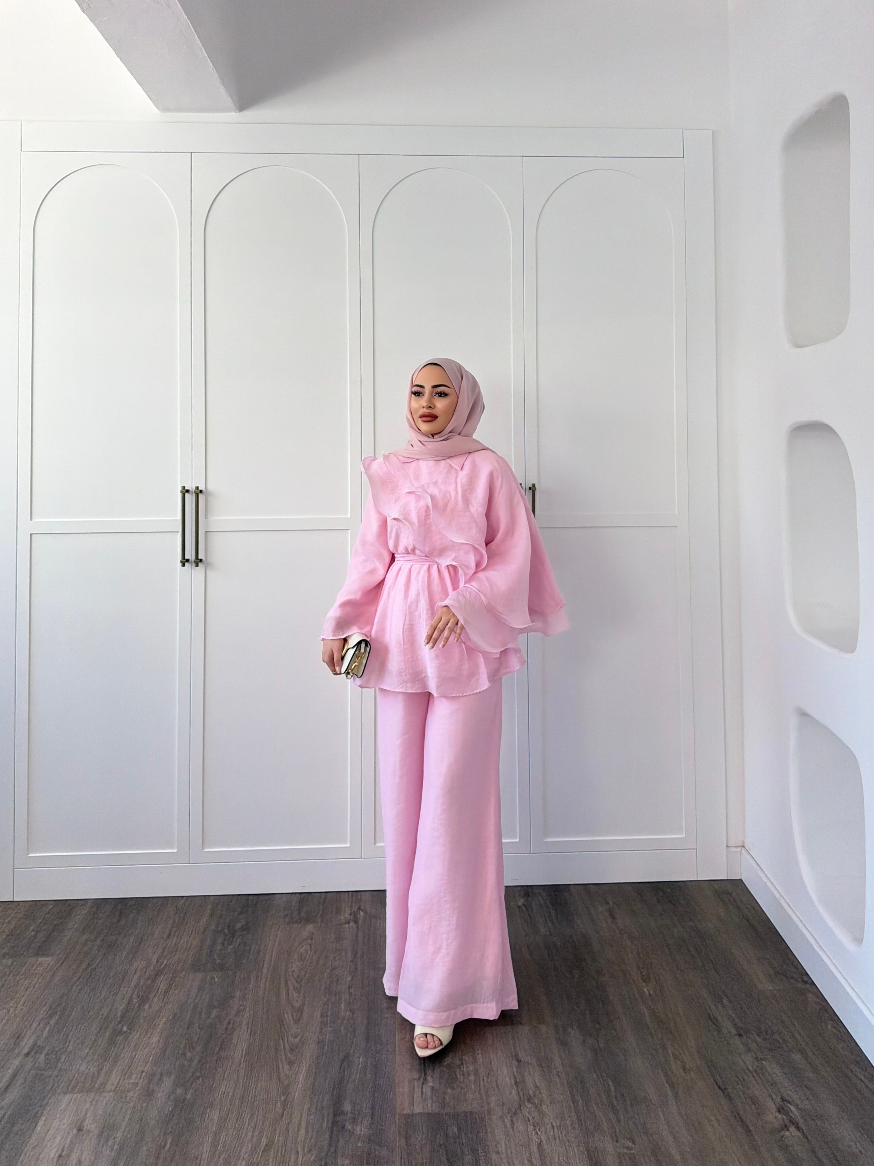Ena Fırfır Detaylı Takım - Pembe