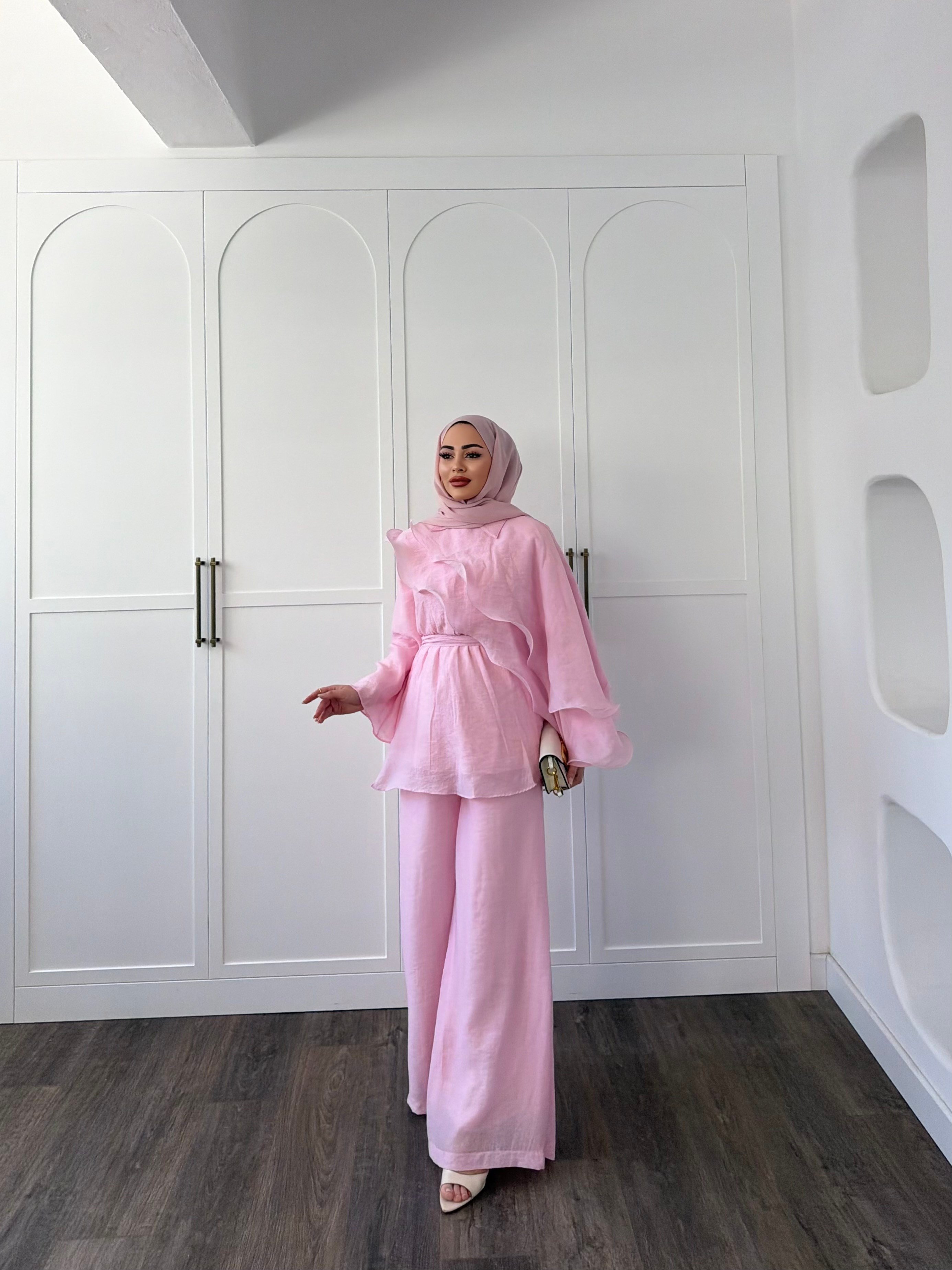 Ena Fırfır Detaylı Takım - Pembe