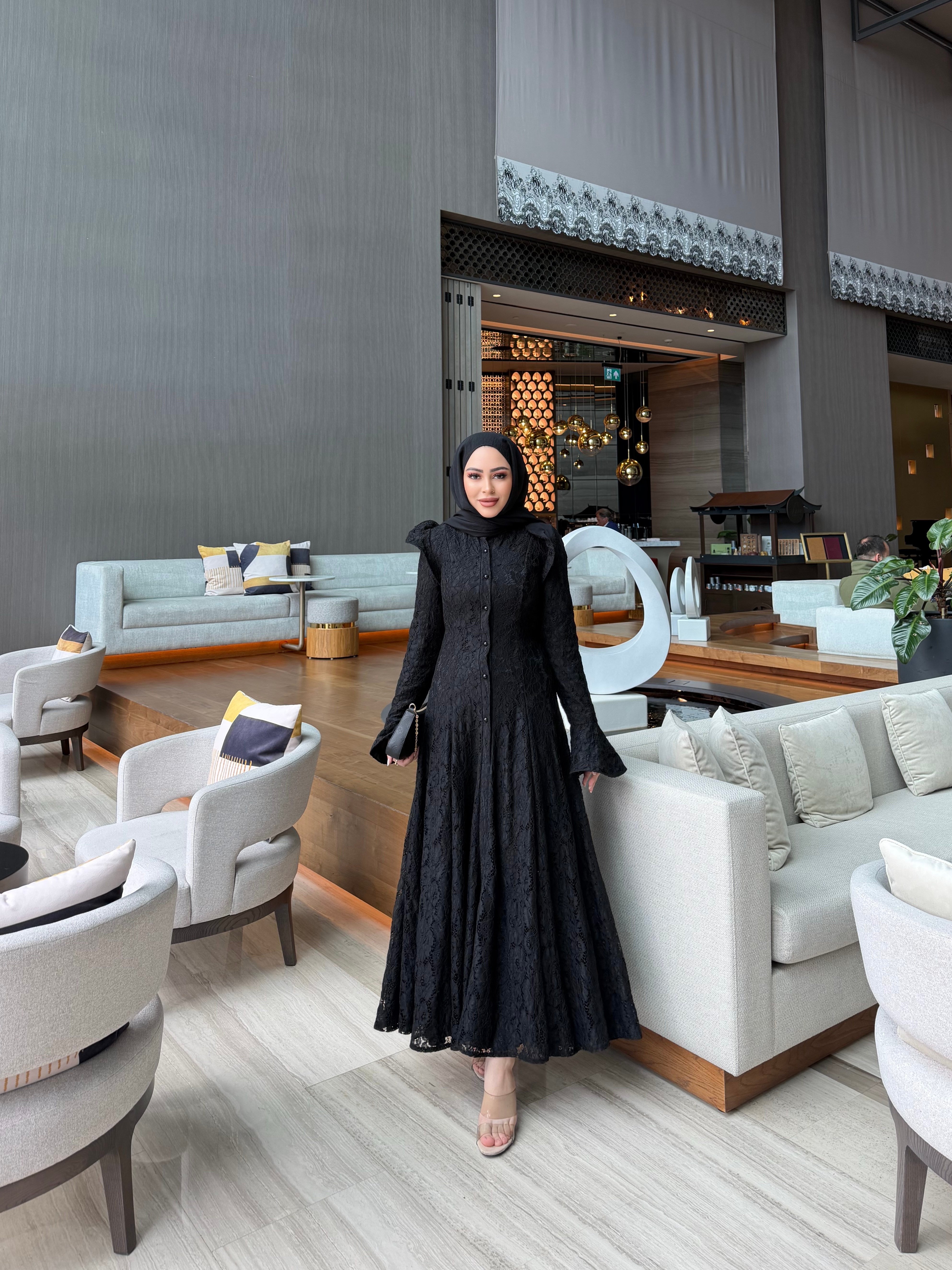 Epli Dantel Elbise- Siyah