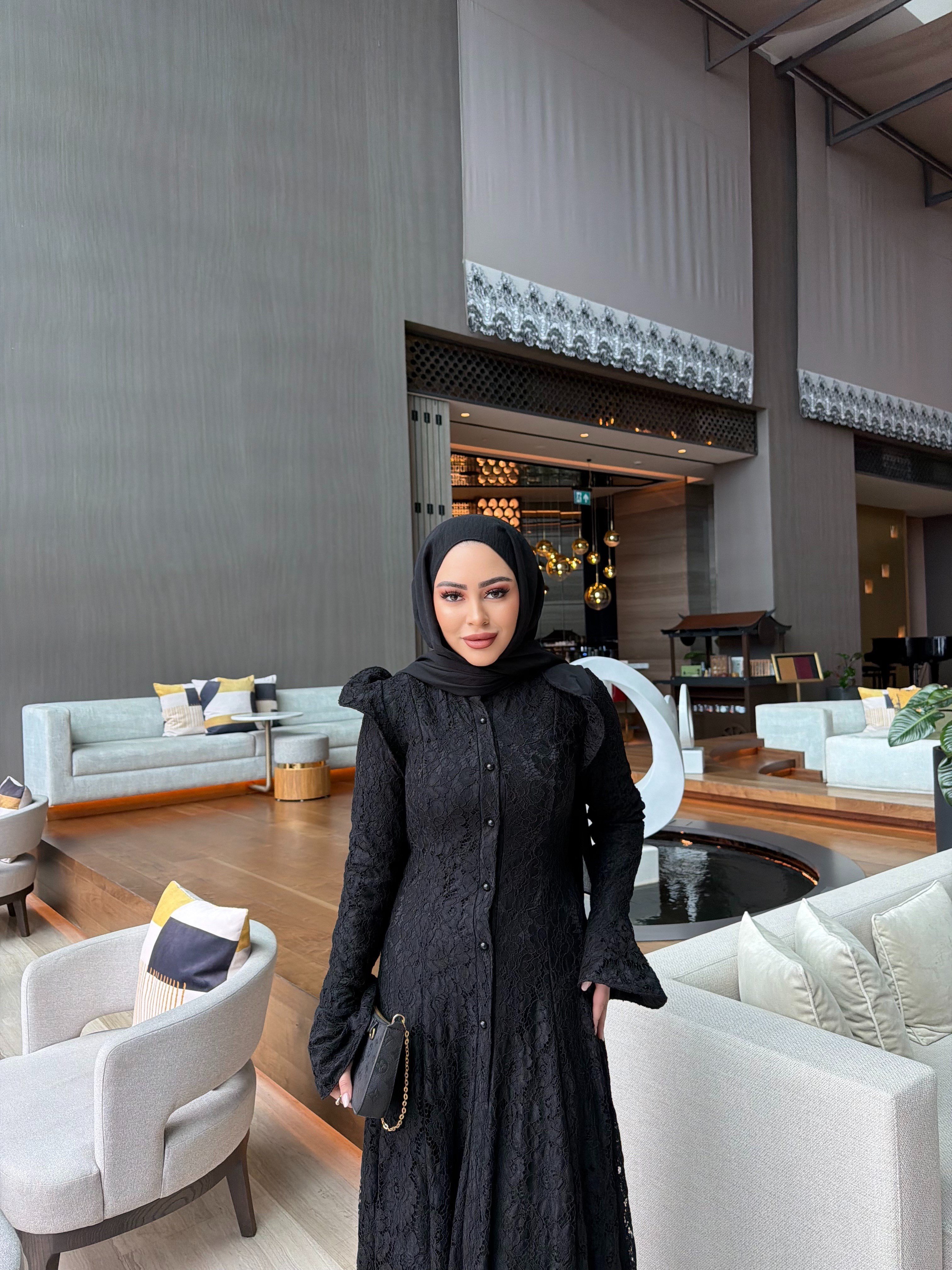 Epli Dantel Elbise- Siyah