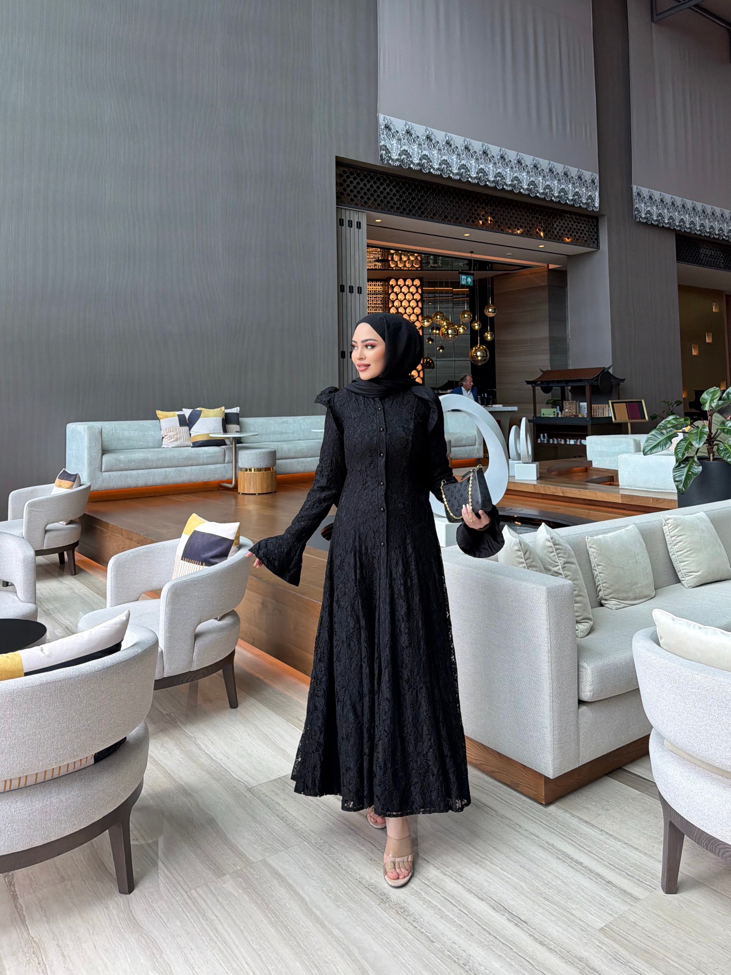 Epli Dantel Elbise- Siyah