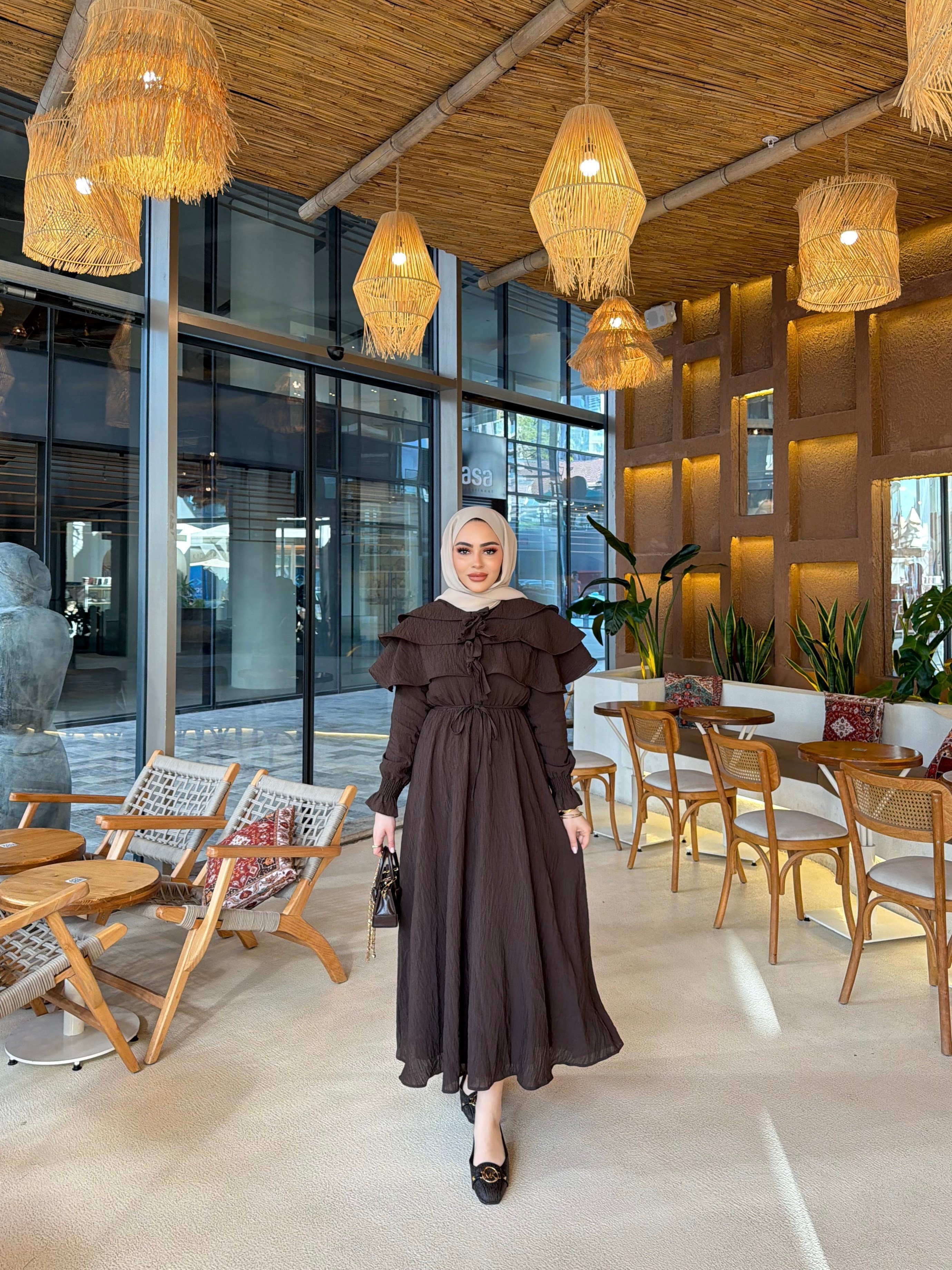 Erla Bağlamalı Elbise - Kahve